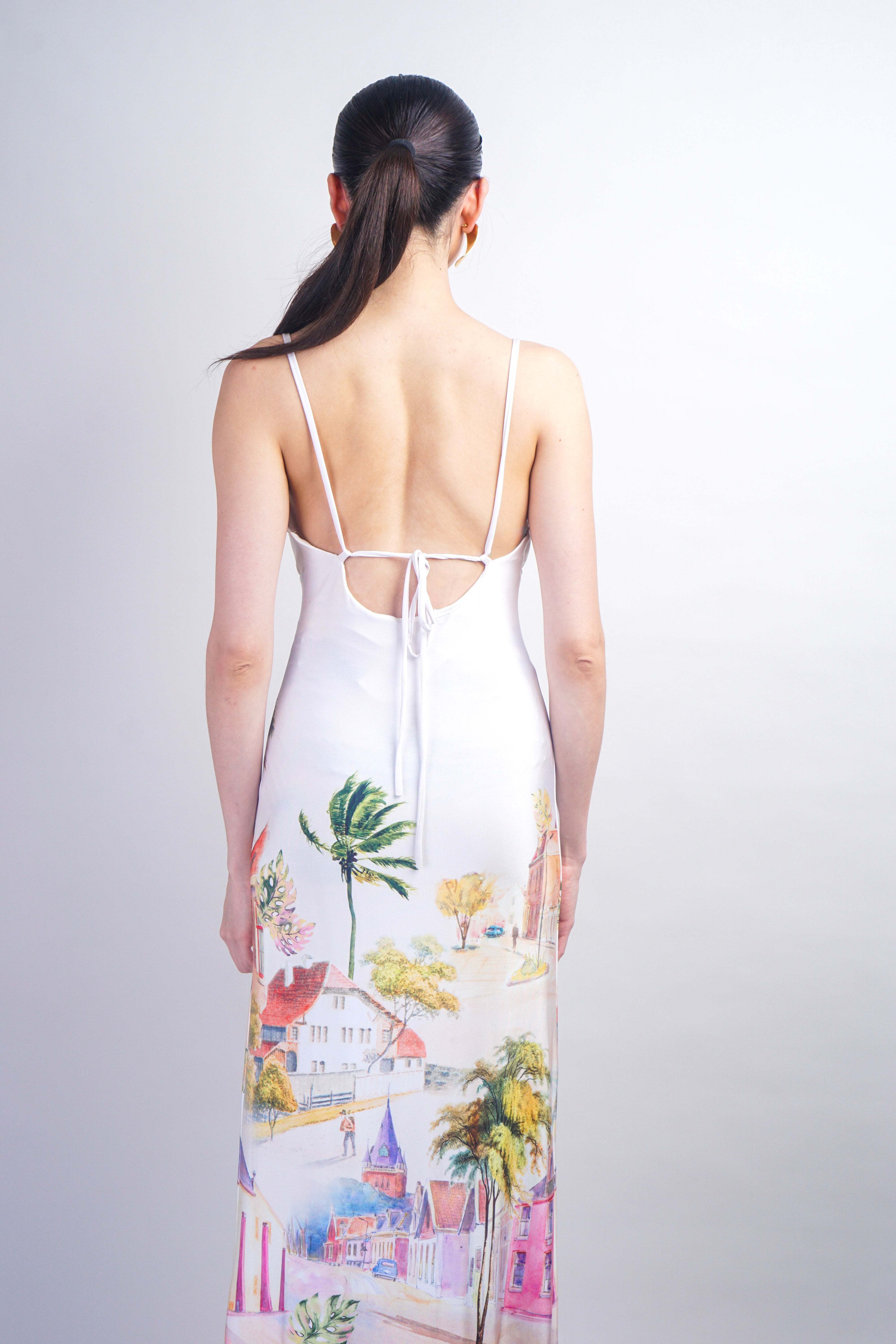 Ivory Tropical Print Knit with Beads Maxi Dress