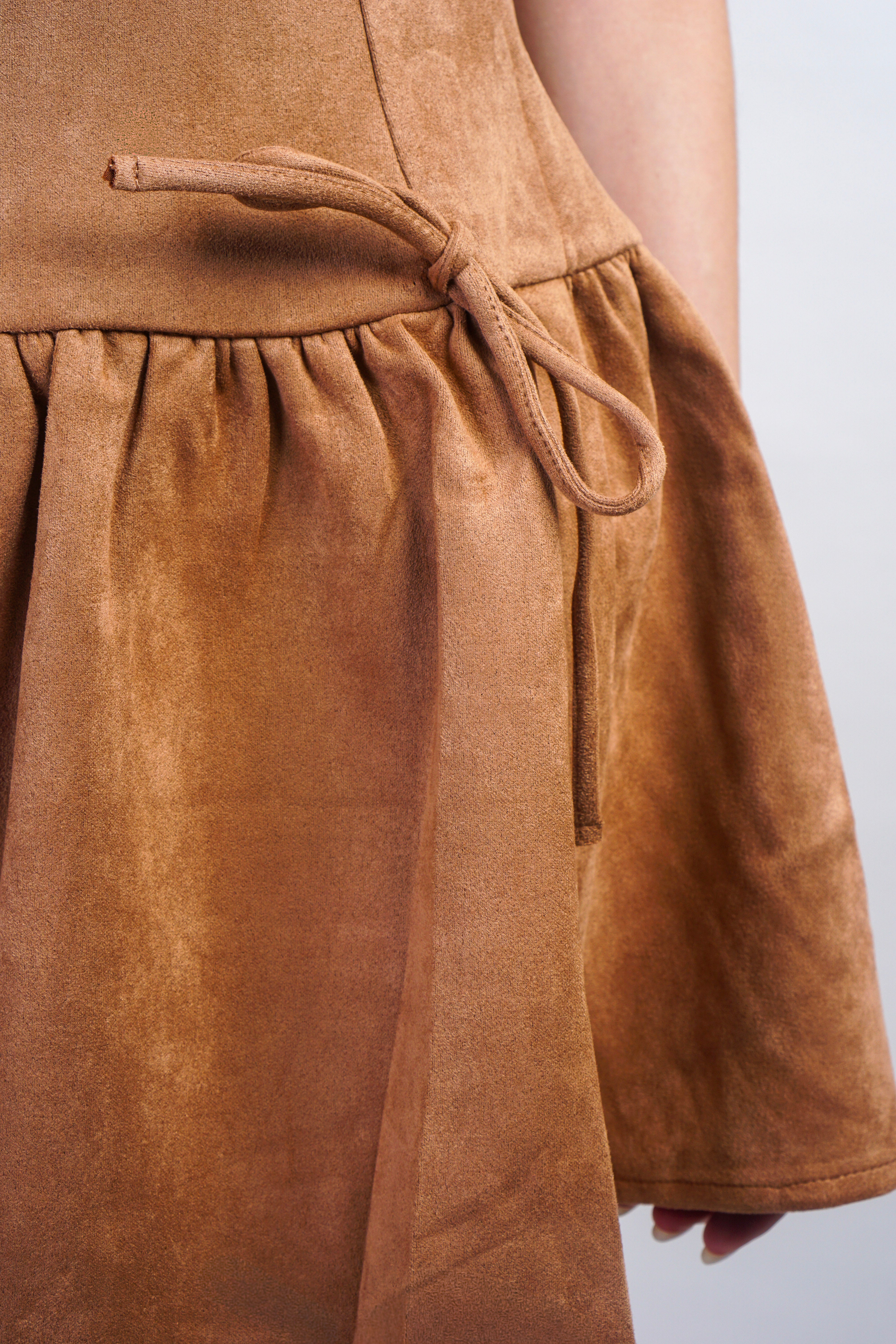 Brown Scallop Linen Mini Dress
