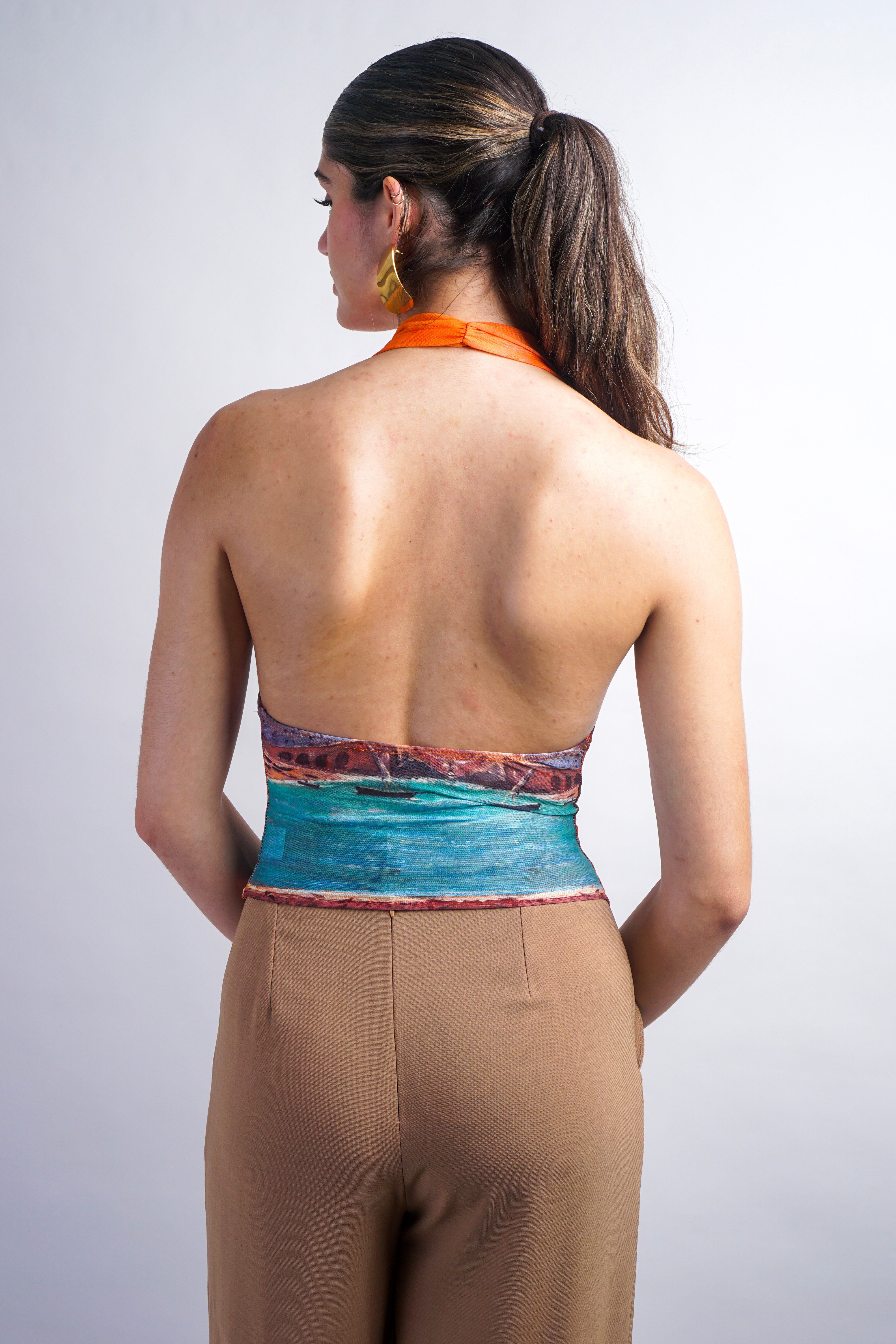 Sunset Riviera Border Cowl Mesh Top