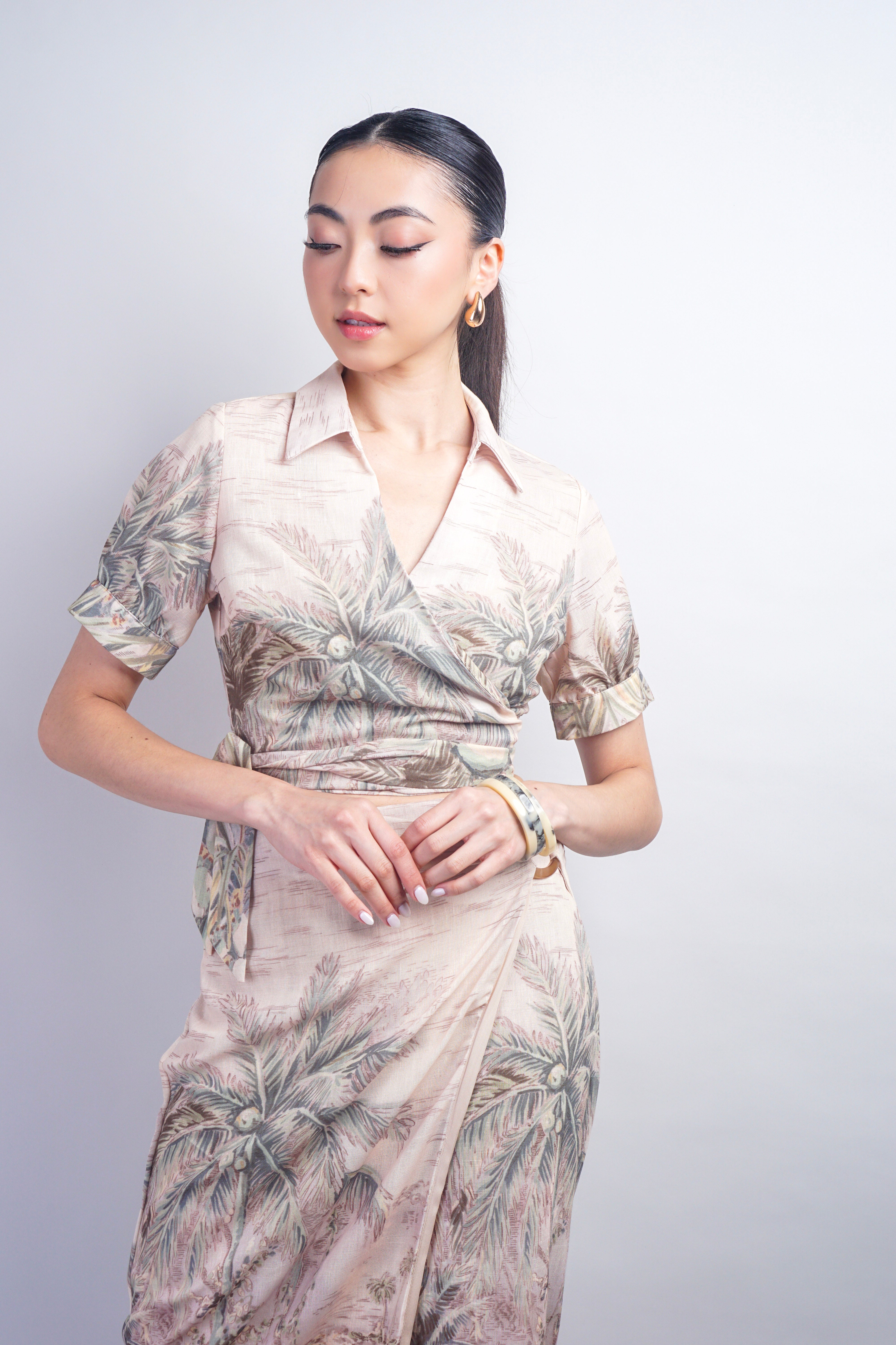 Tropical Palm Tree Faux Wrap Skirt