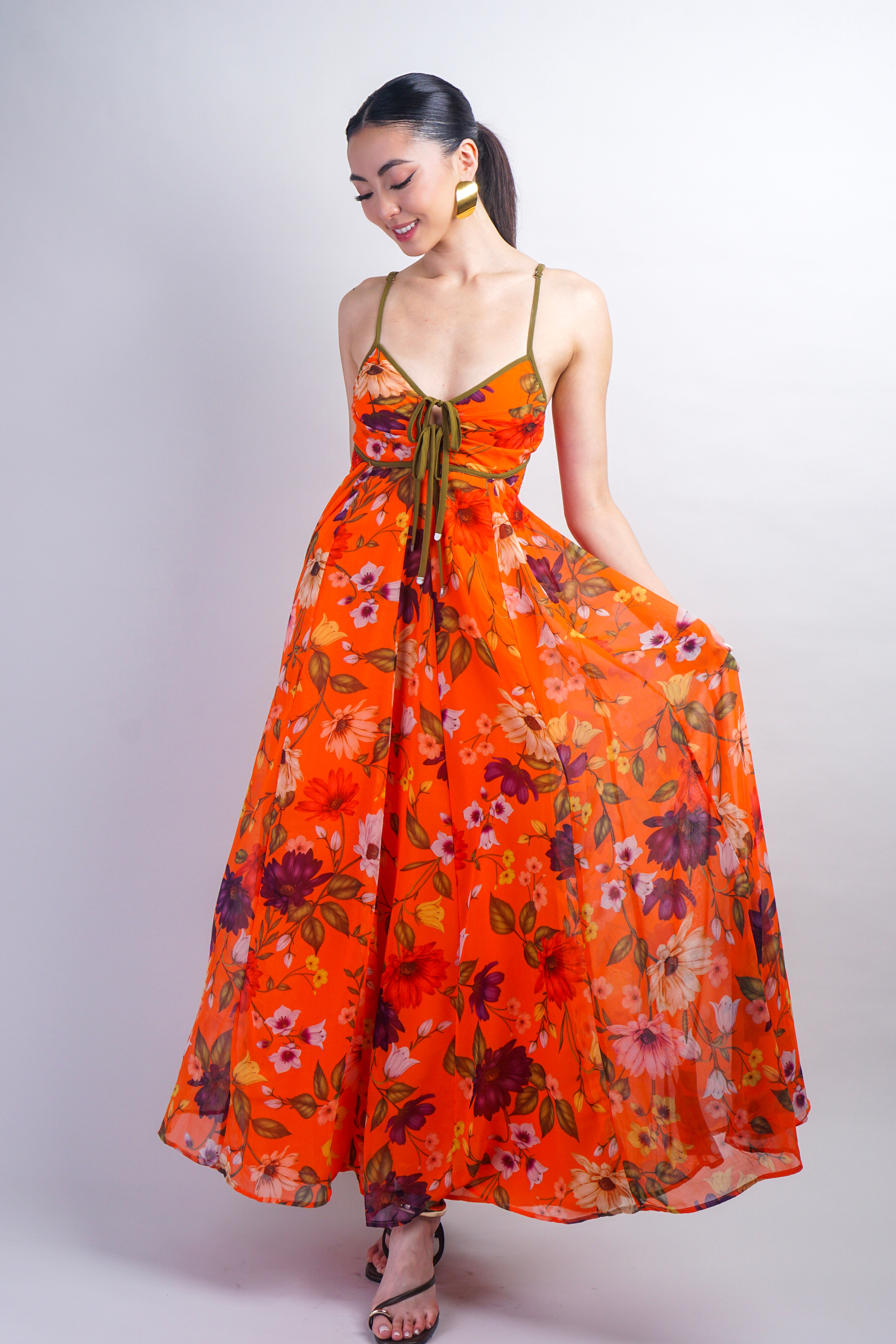 Orange Floral Maxi Dress
