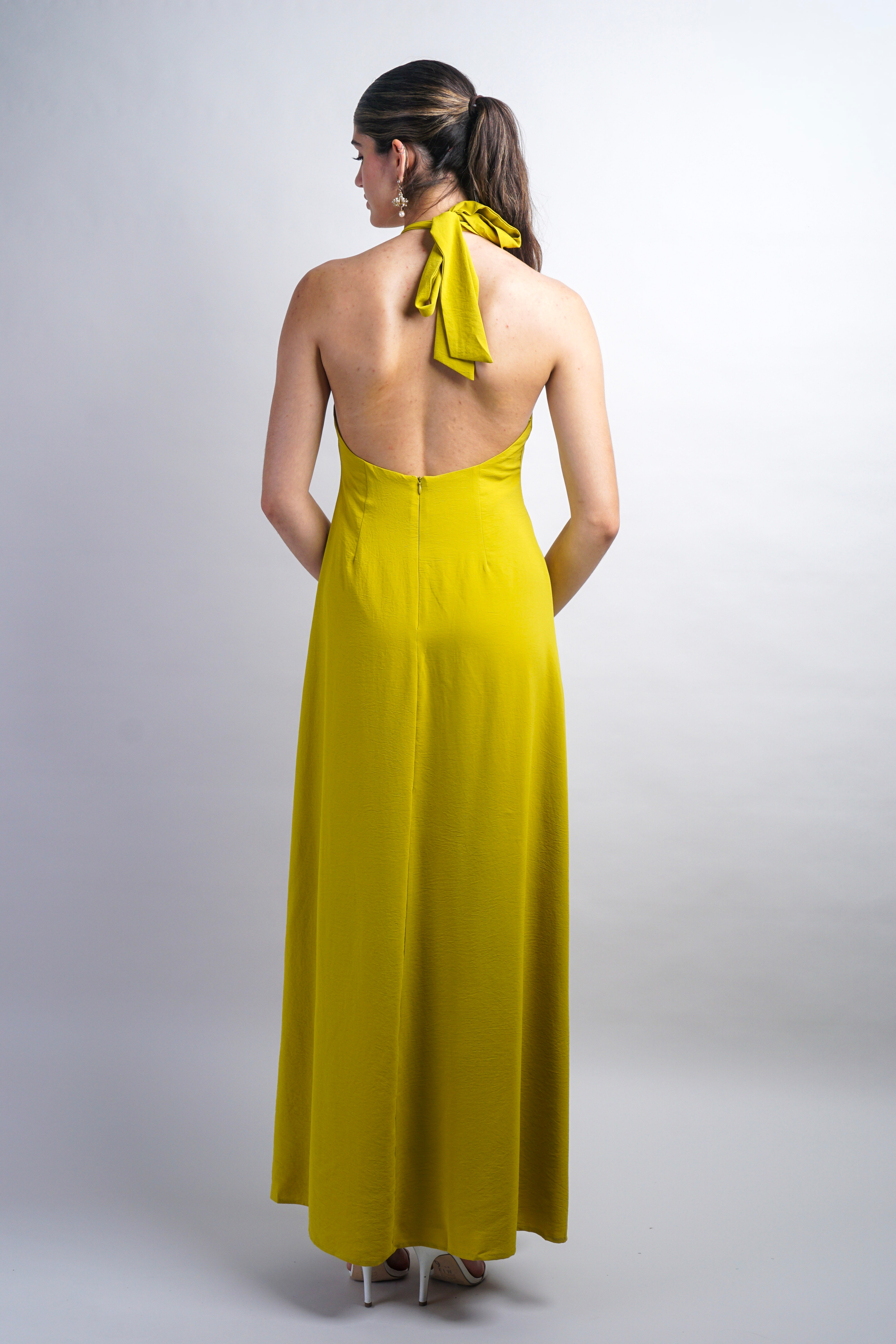 Citron Orchid Flower Neck Detail Maxi Dress