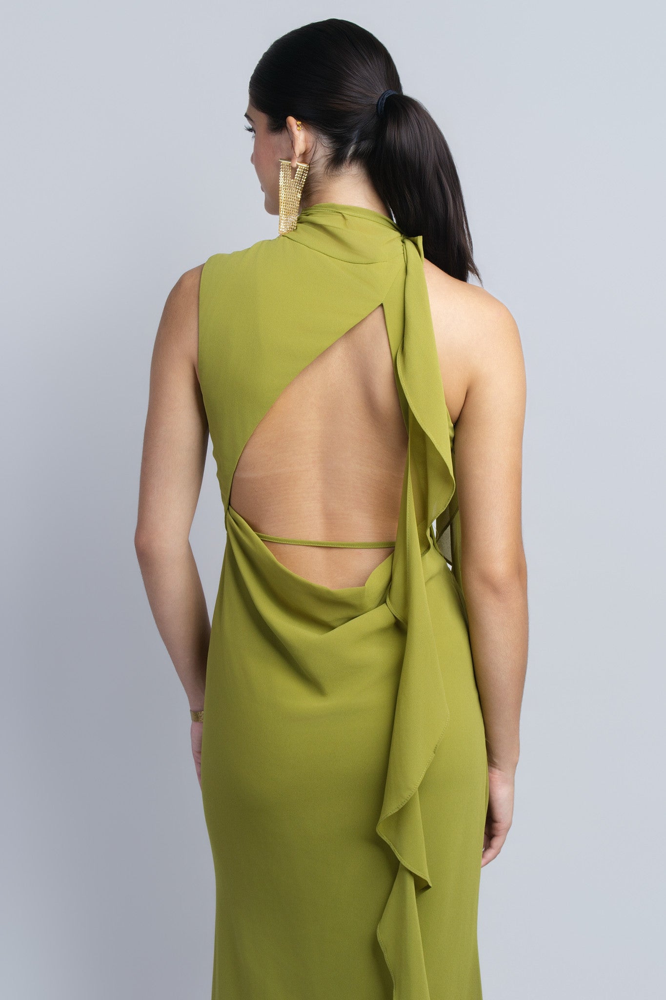Chartreuse Ruffle Scarf Gown