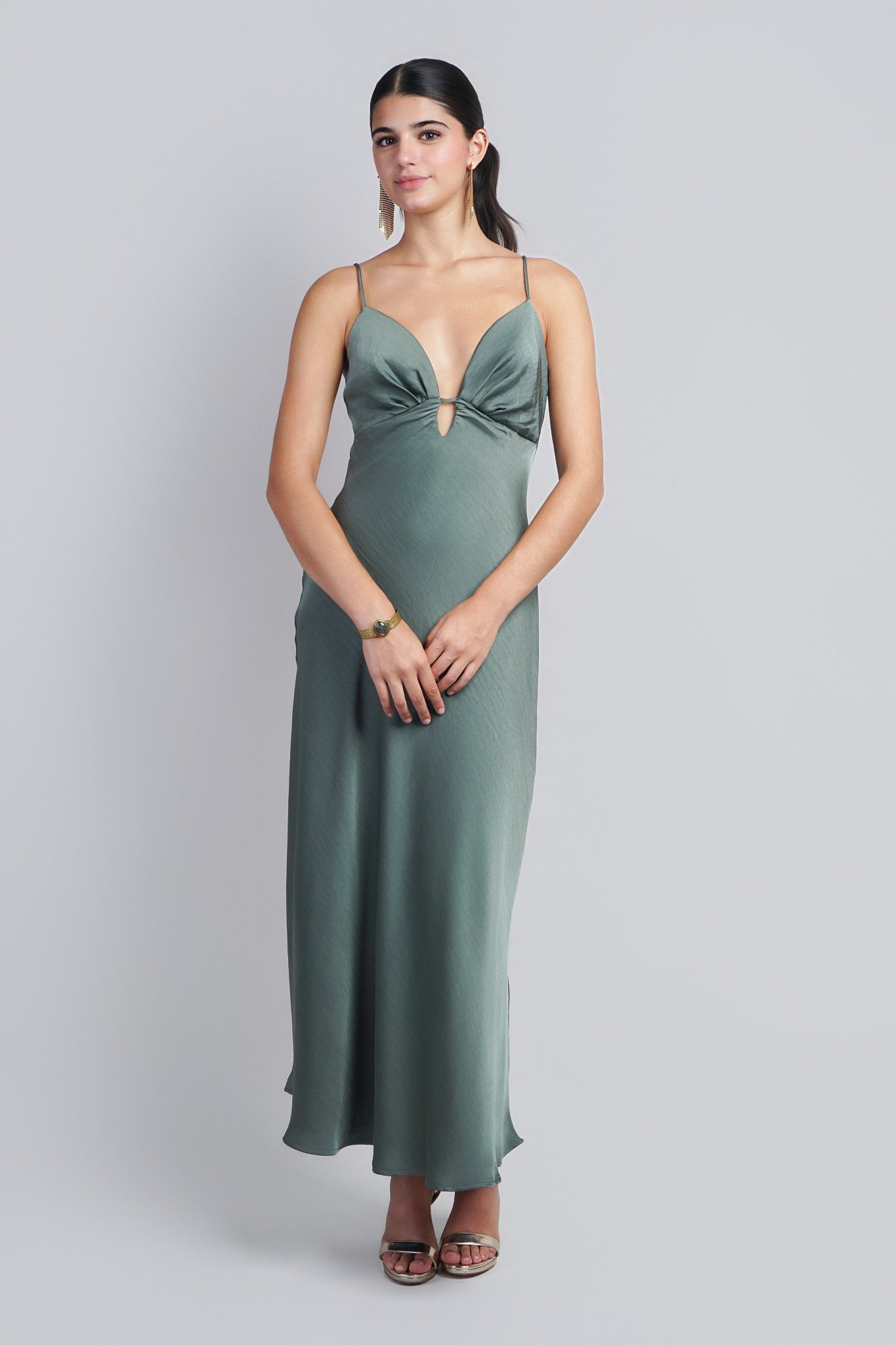 Sage Low Front Bias Midi Dress
