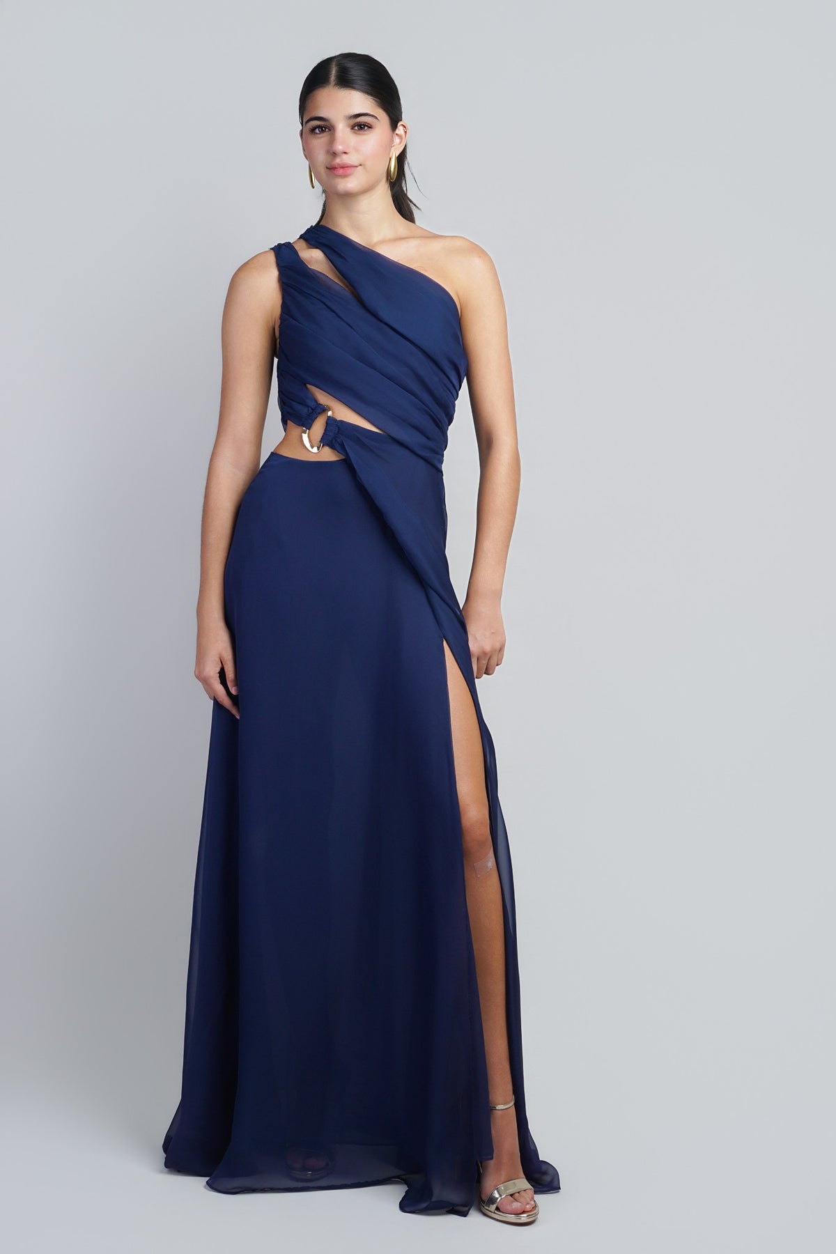 Navy One Shoulder Cutout Maxi Dress