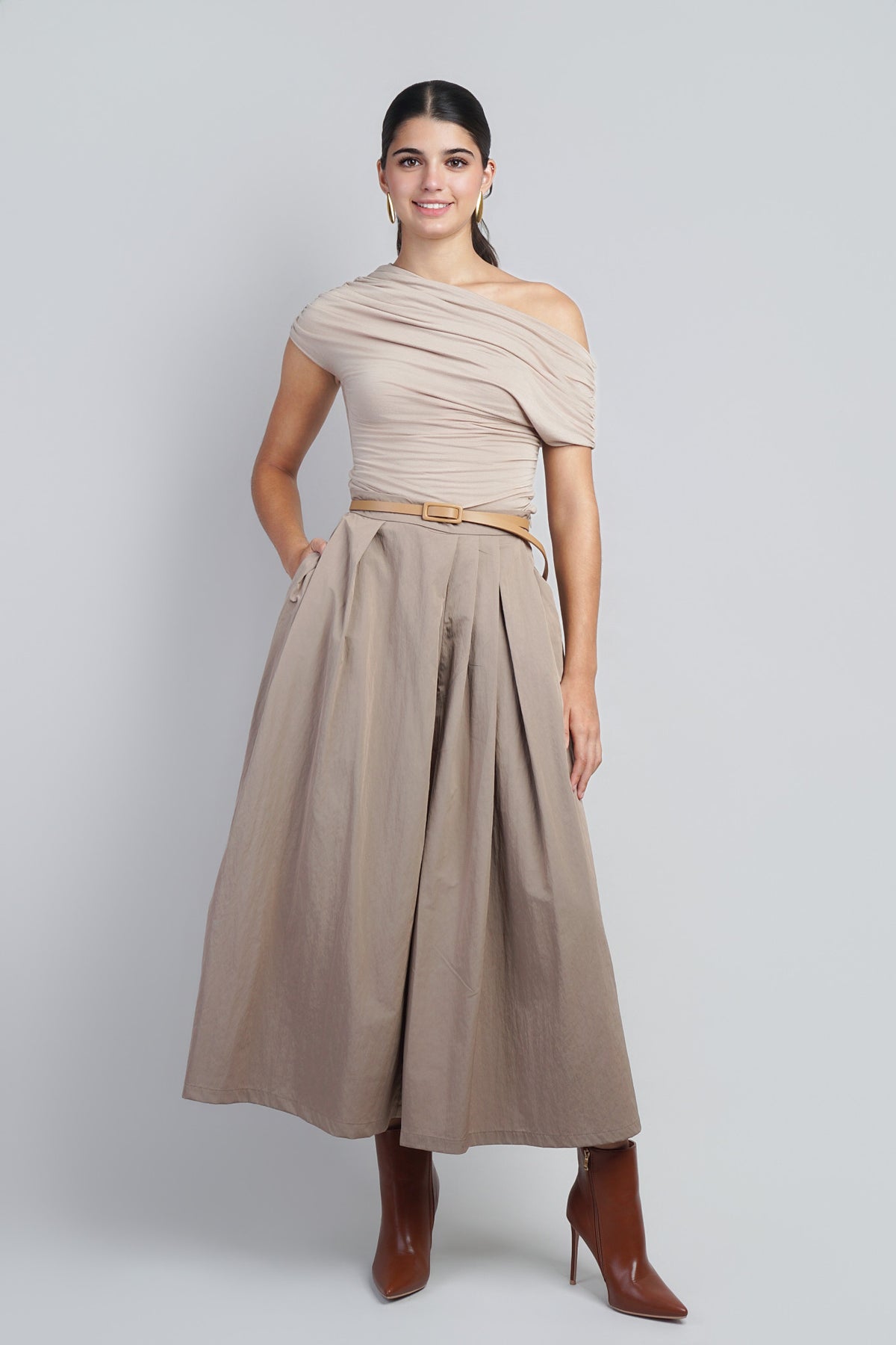 Taupe Relaxed Fit With Draped Top
