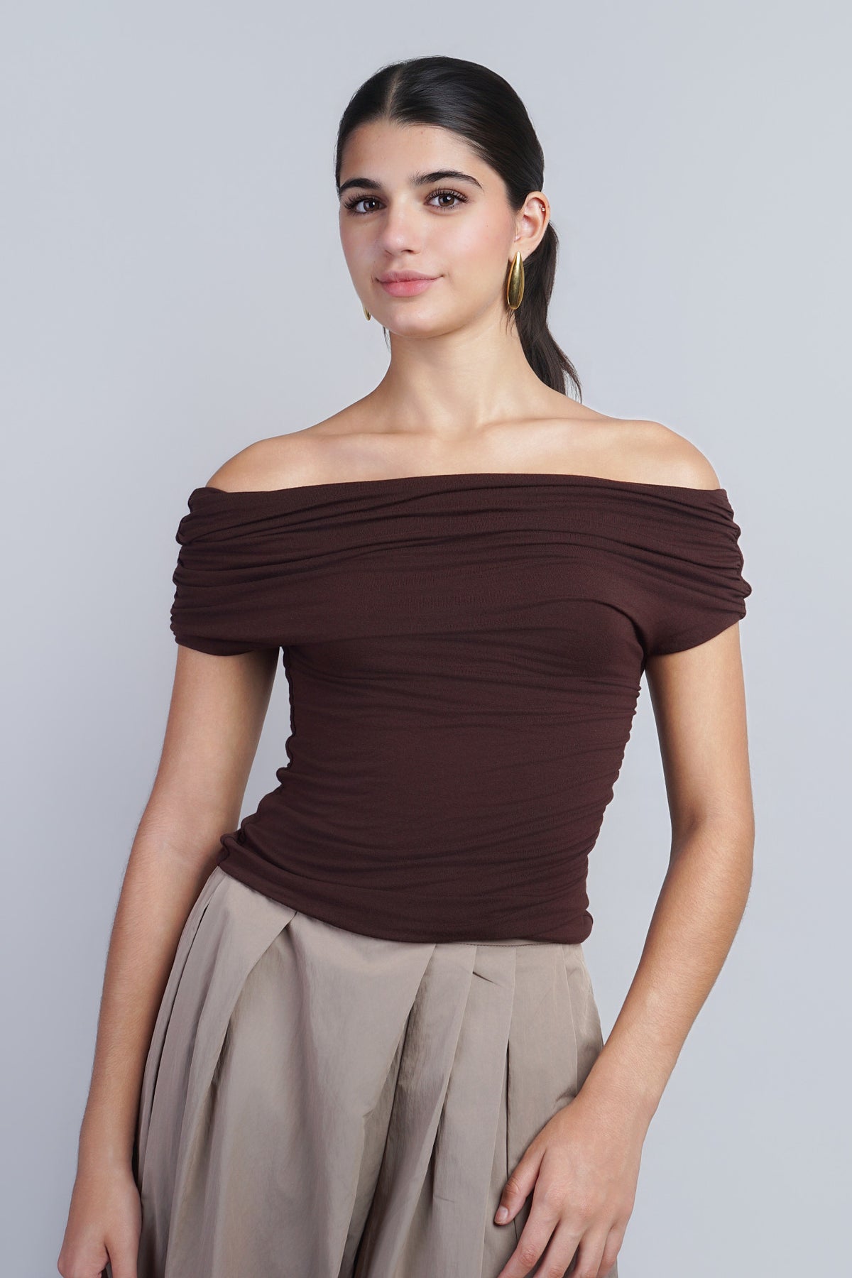 Brown Relaxed Fit With Draped Top