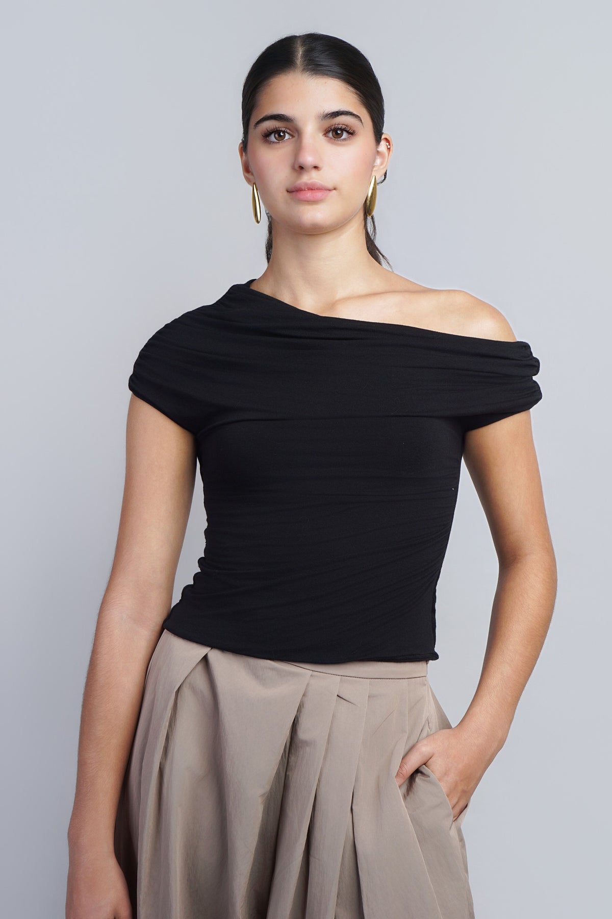 Black Relaxed Fit With Draped Top