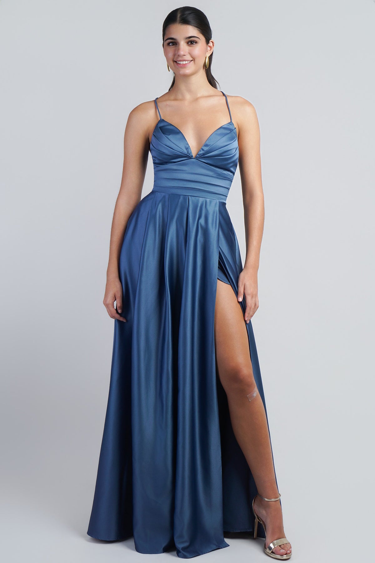Slate Blue A Line Gown