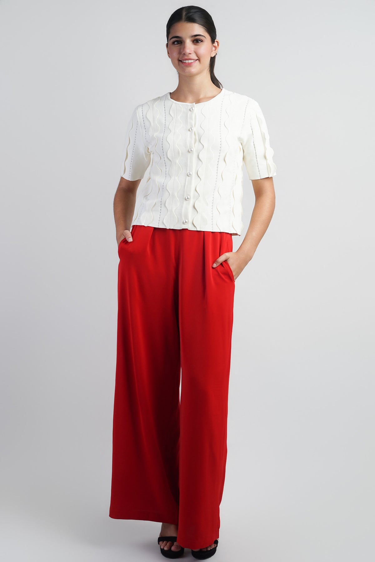 Red Pleated High Waist Relaxing Leslie Pants
