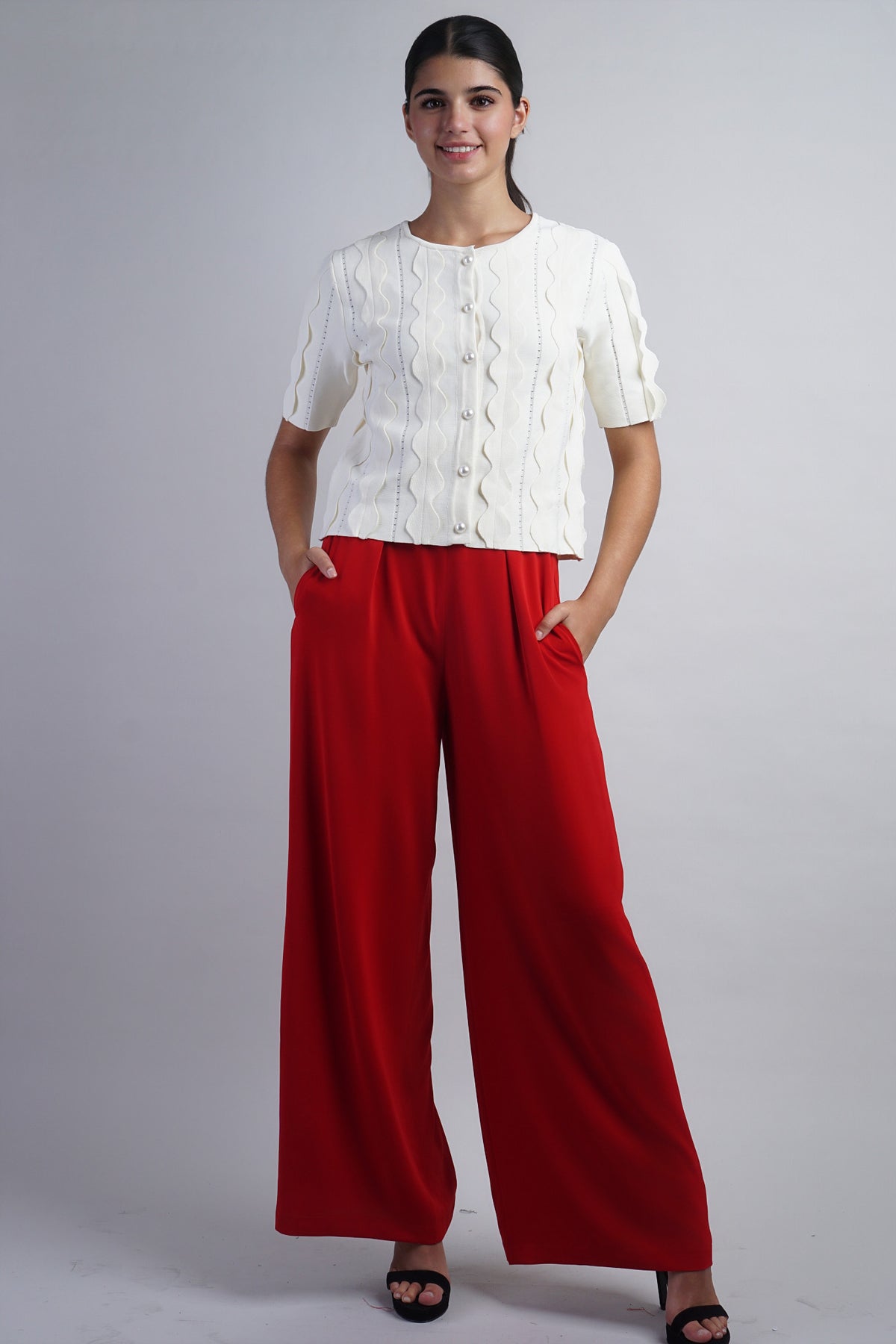Red Pleated High Waist Relaxing Leslie Pants