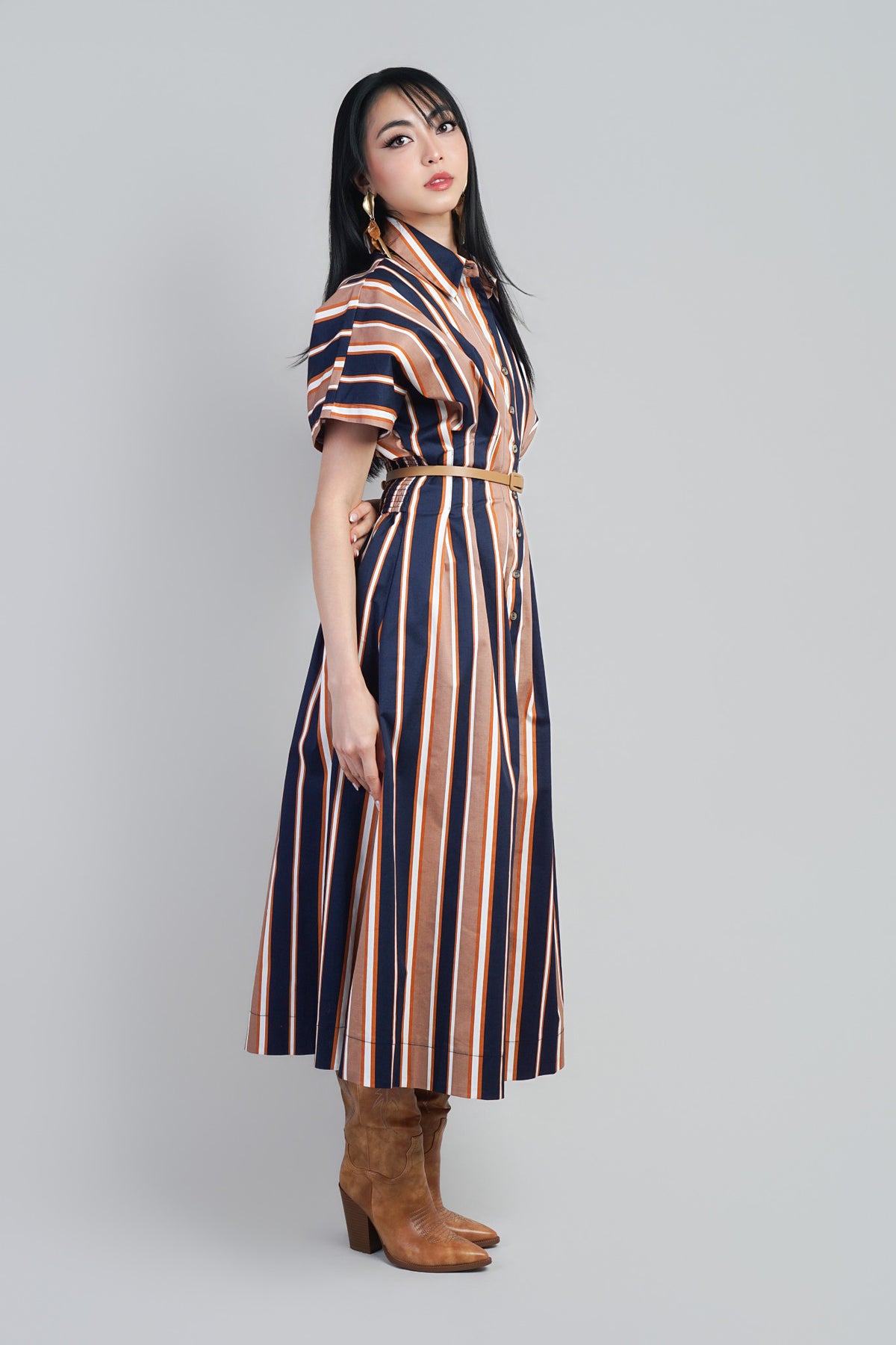 Navy Stripe Dolman Slv Shirt Dress