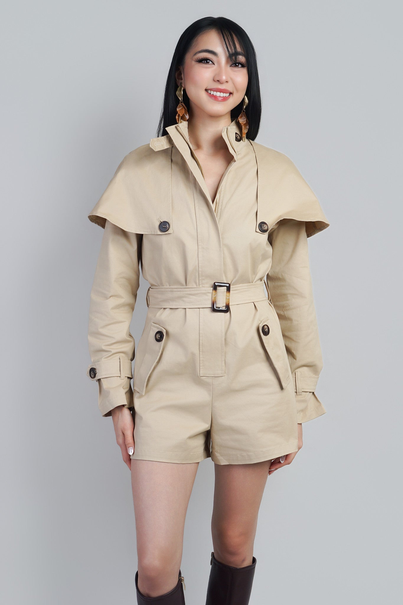 Khaki Utility Cape Romper