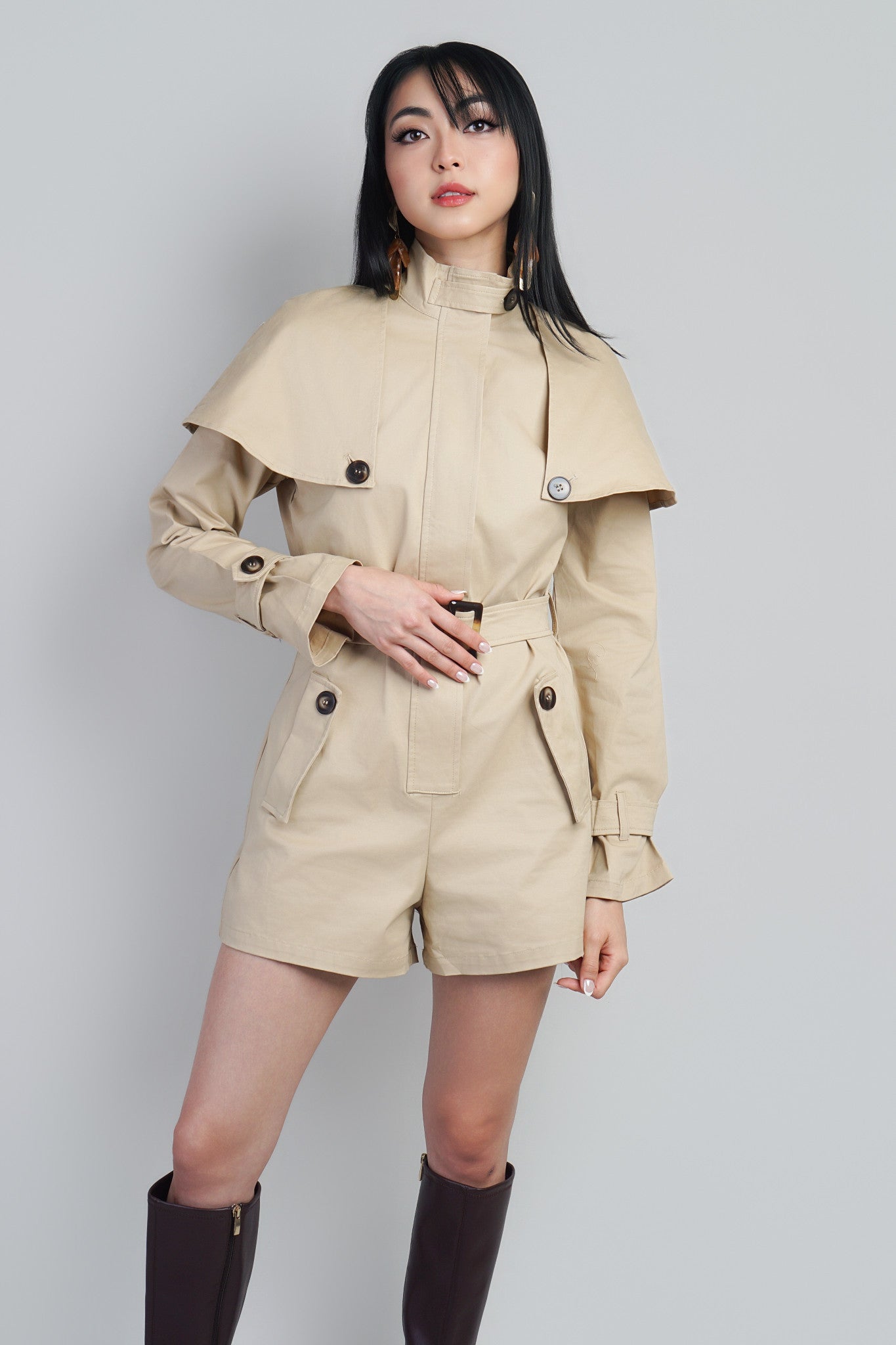 Khaki Utility Cape Romper