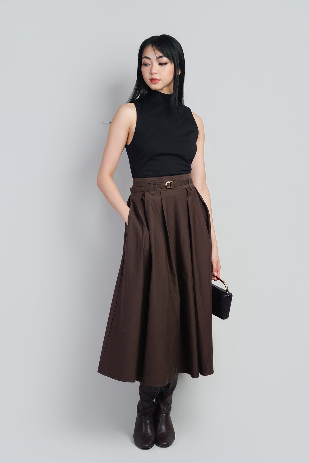 Brown/Khaki Mock Maxi Dress