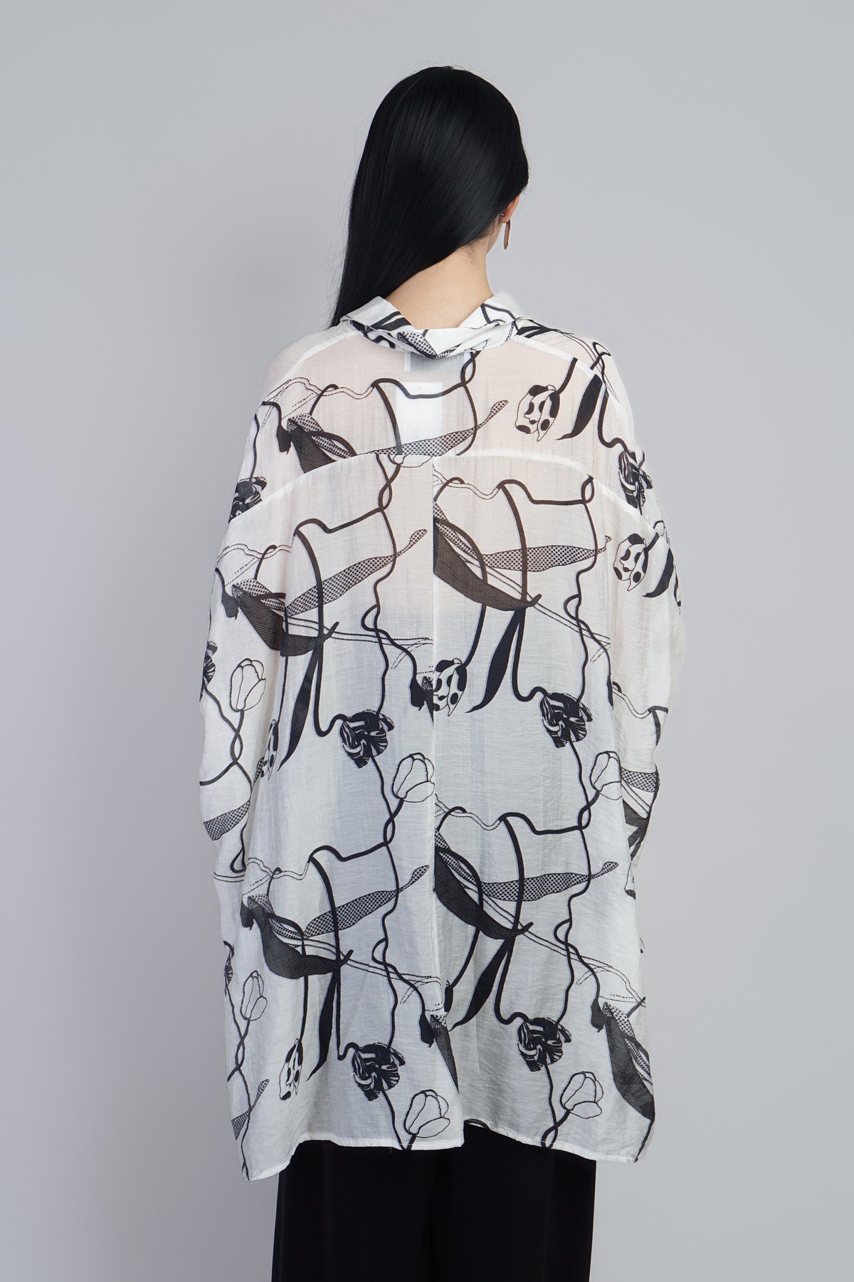 Ivory Abstract Print Sheer Hi-low Button Down Tunic