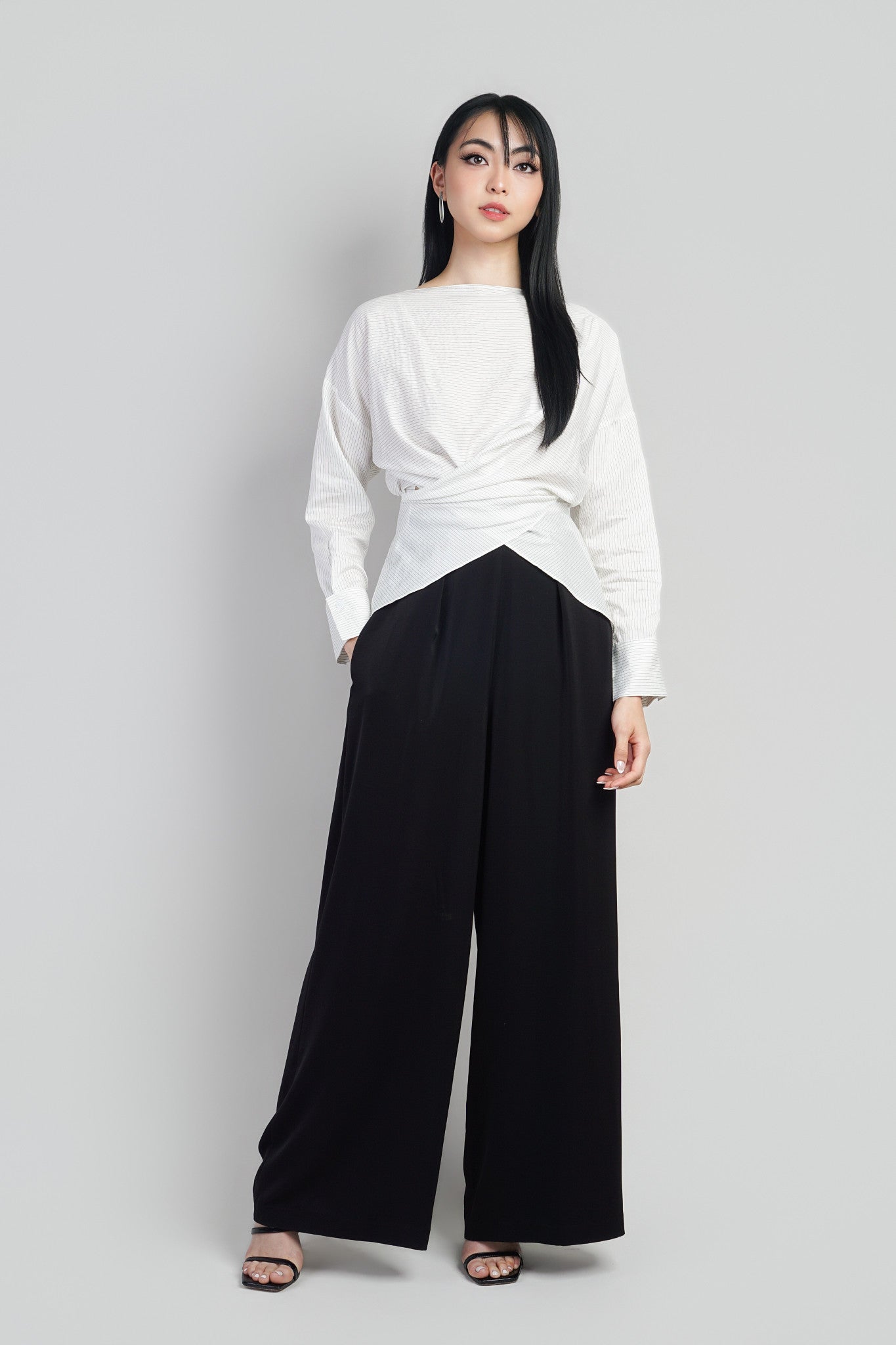 Off White Mini Stripe Soft Wrap Top