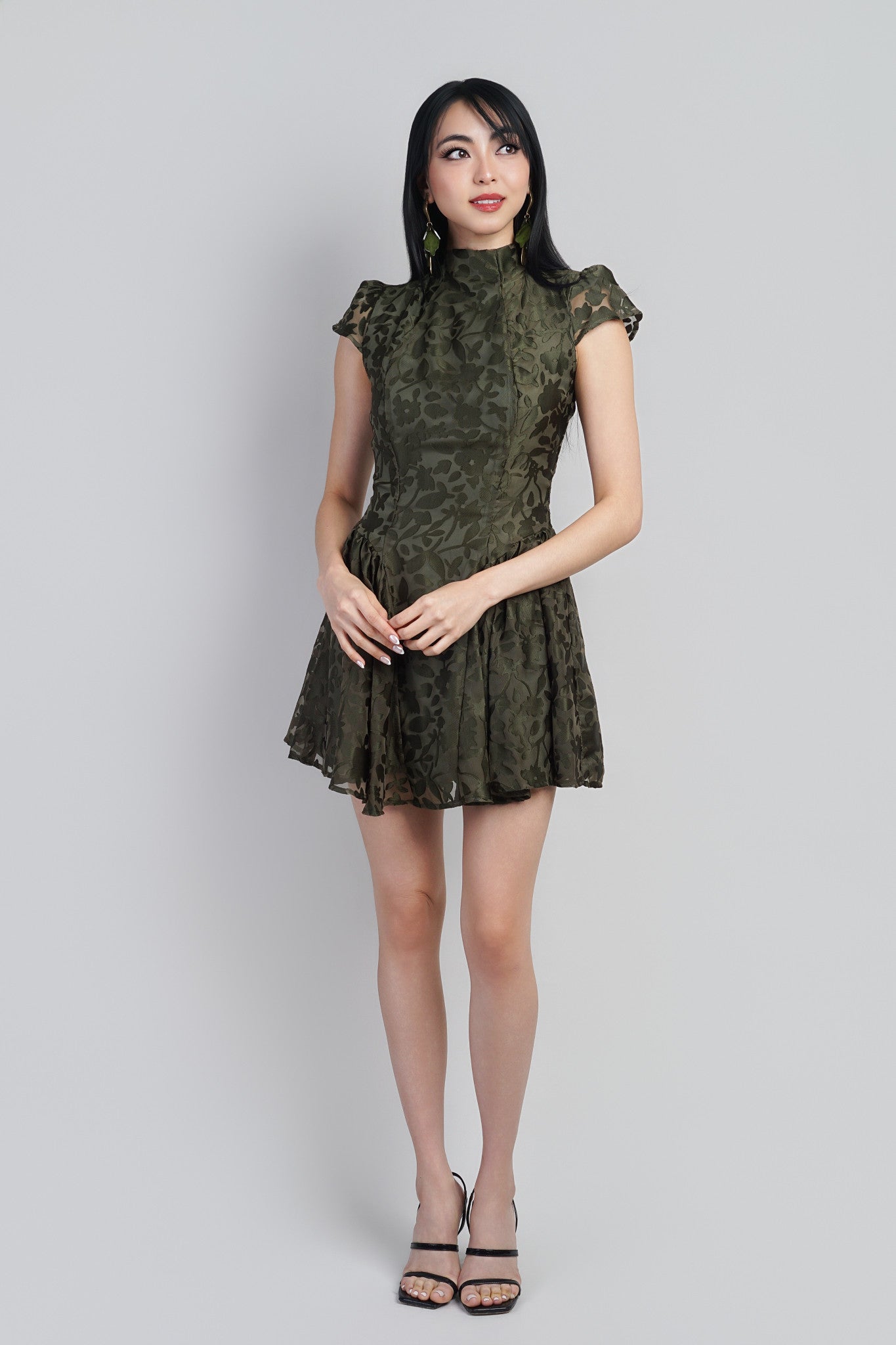 Olive Mock Nk Burnout Floral Dress