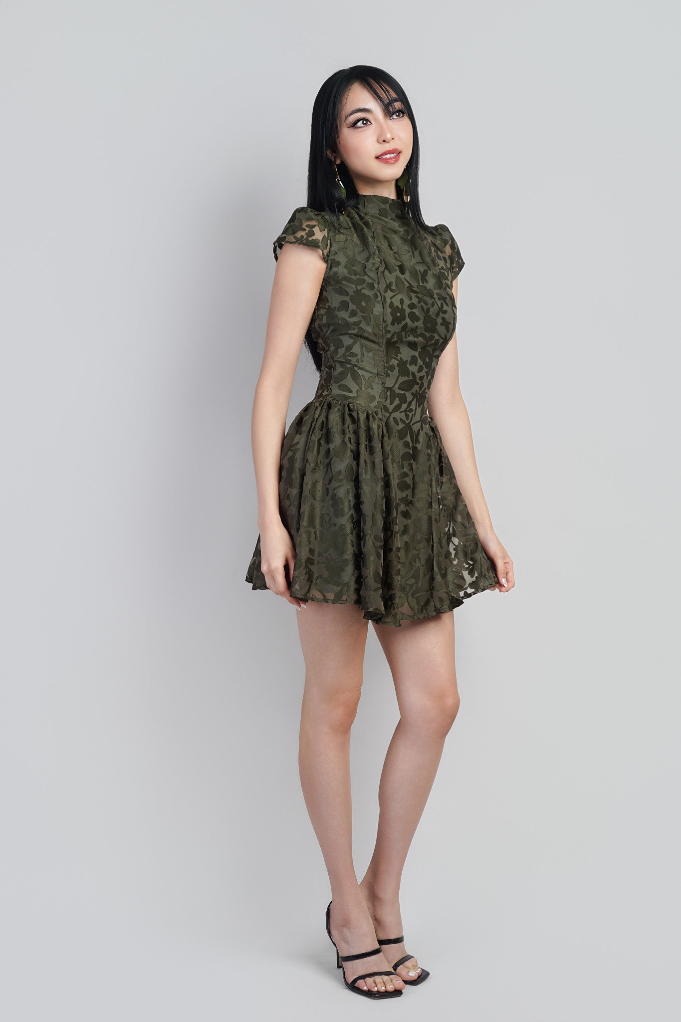Olive Mock Nk Burnout Floral Dress