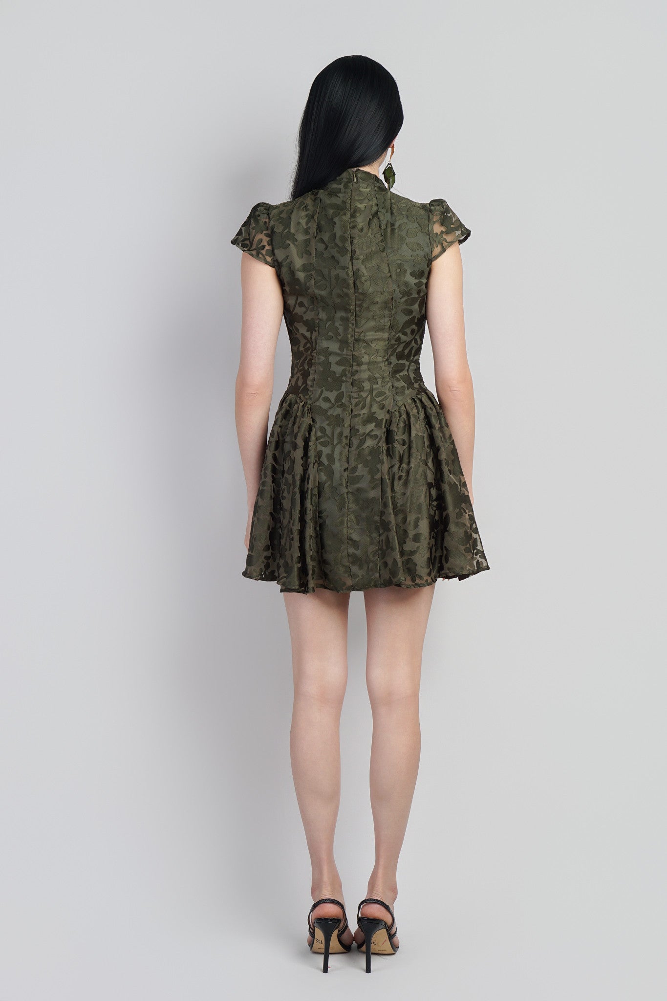 Olive Mock Nk Burnout Floral Dress