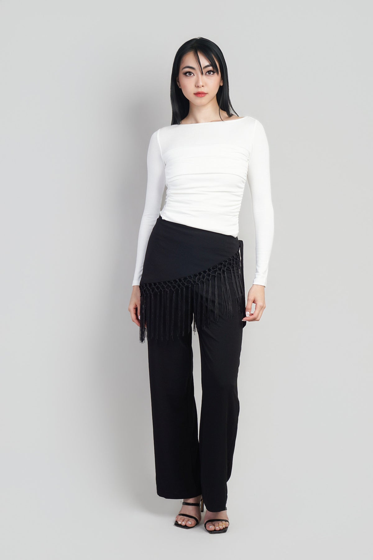 Black Tailored Pants W/ Fringe Scarf