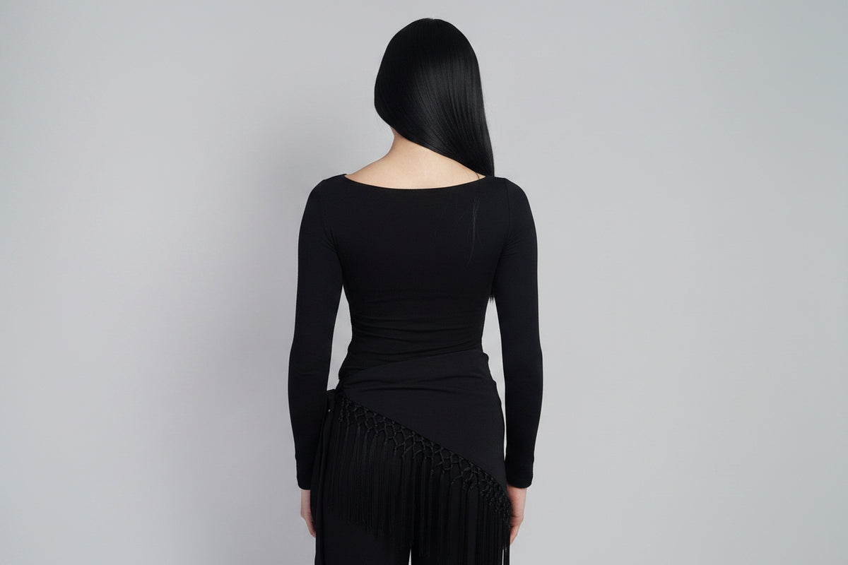 Ivory Layered Ruched Bodice Long Sleeve Knit Top