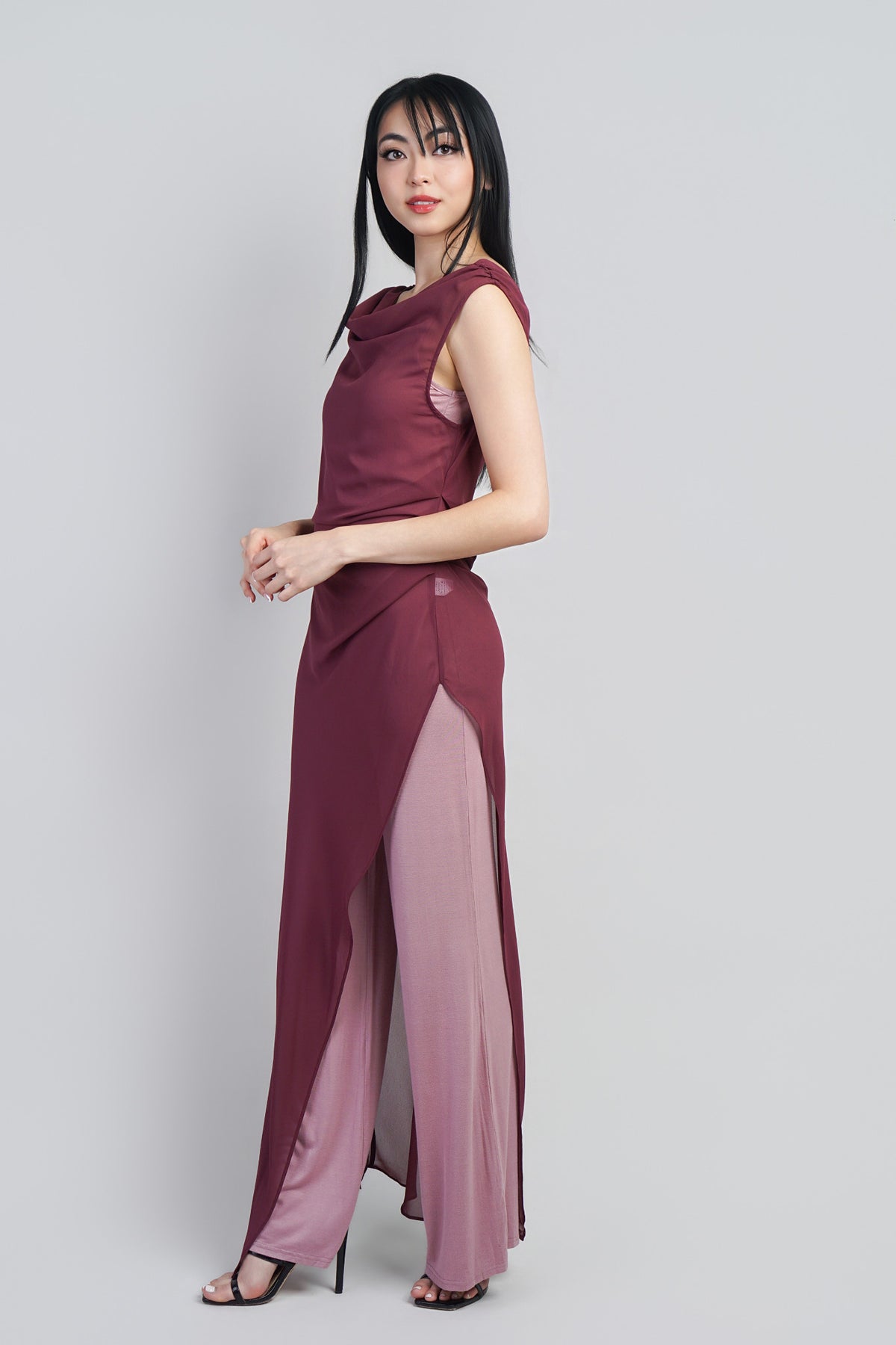 Burgundy Sheer Overlay & Jumpsuit Set