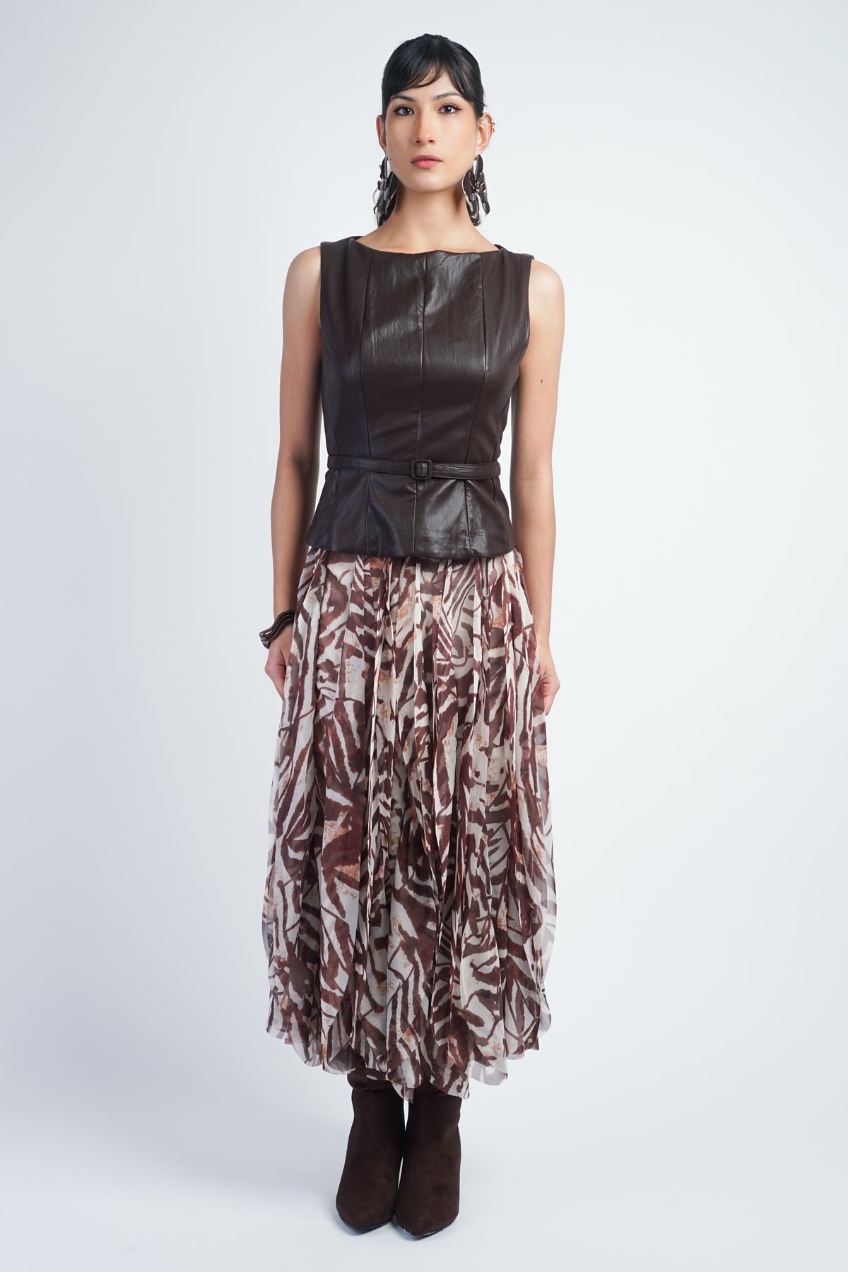Petal Layer Skirt Ivory/Brown Print