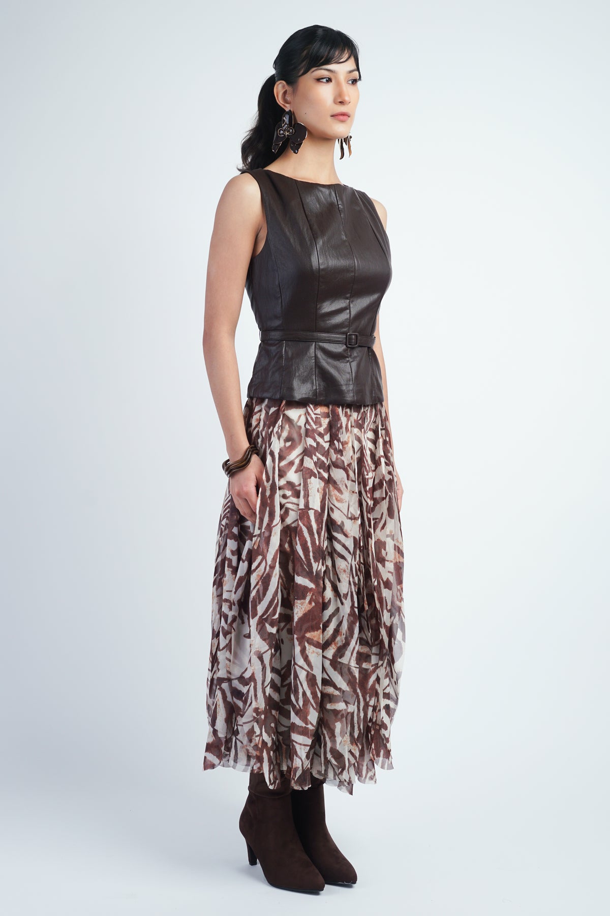 Petal Layer Skirt Ivory/Brown Print