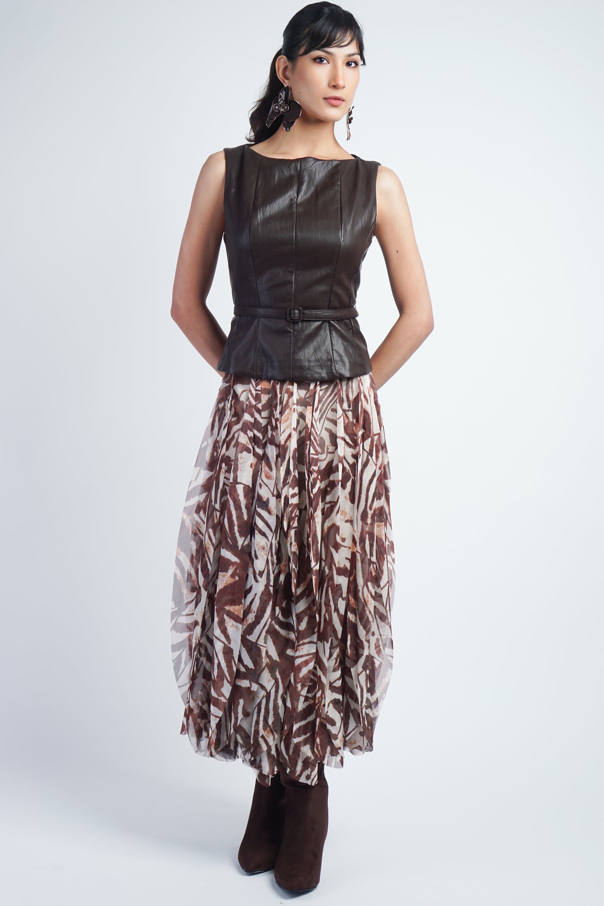 Petal Layer Skirt Ivory/Brown Print