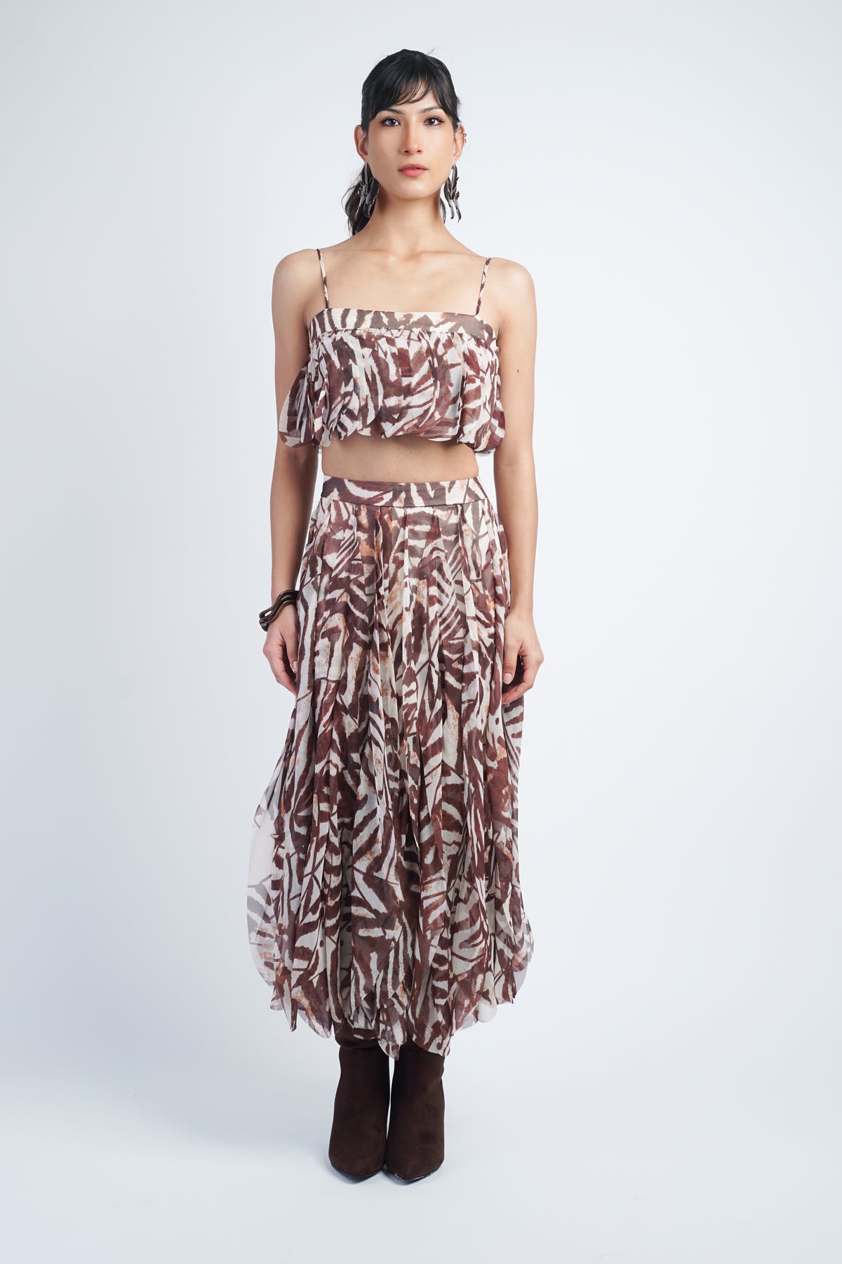 Petal Layer Top Ivory/Brown Print