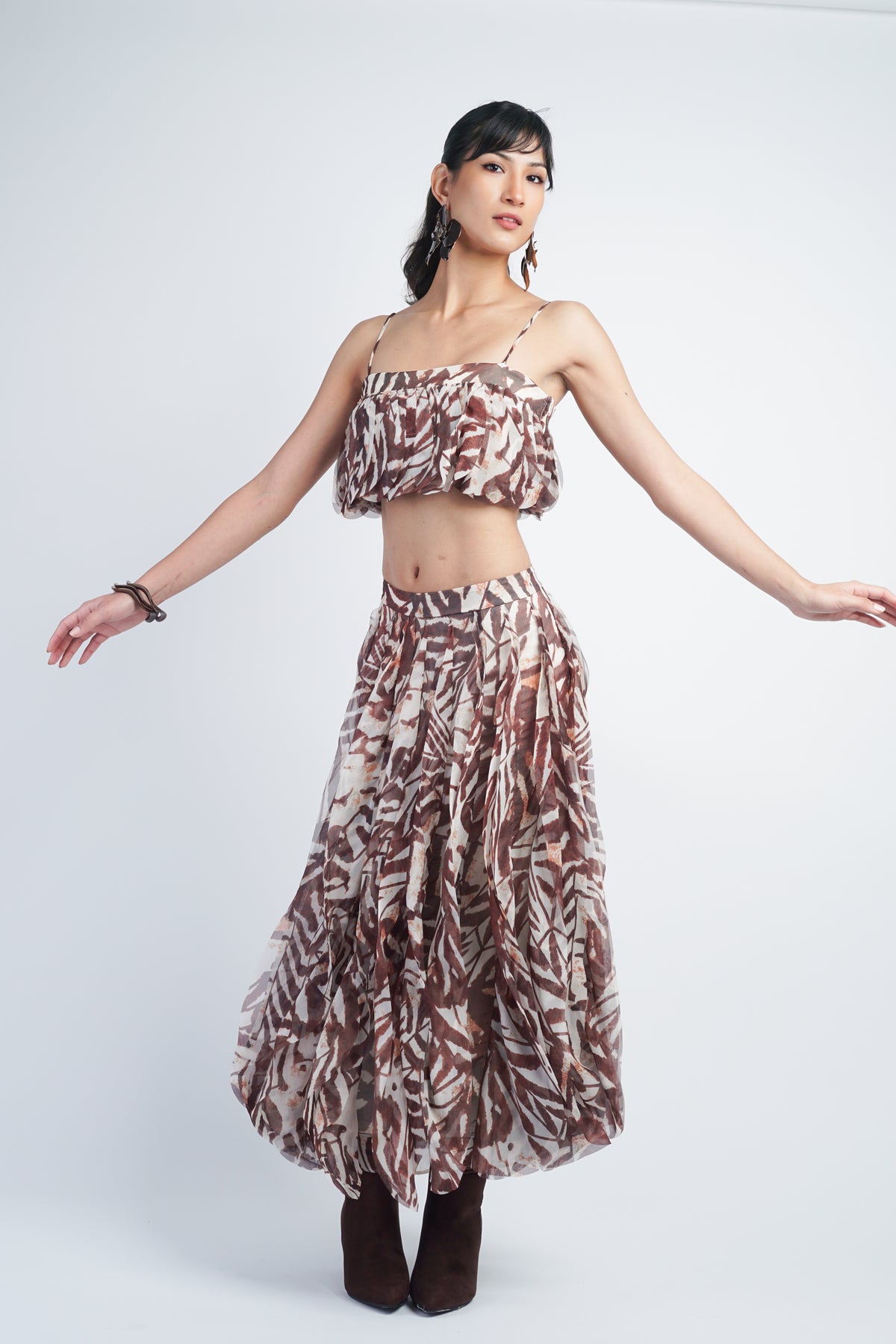 Petal Layer Top Ivory/Brown Print