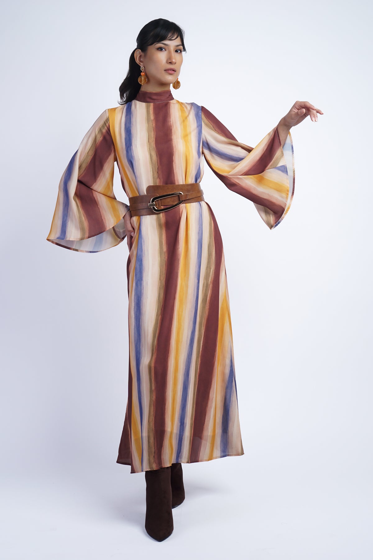 Multi Stripe Dessert Caftan Dress