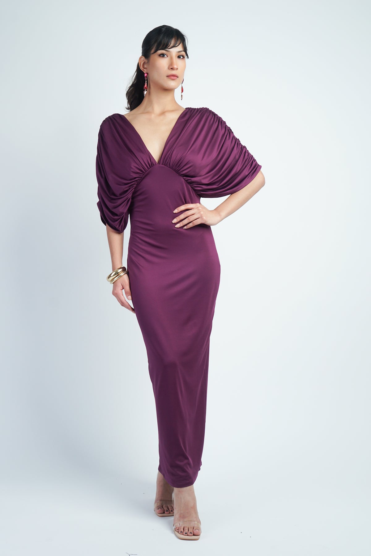 Plum Empire Bat Wing Shining Gown