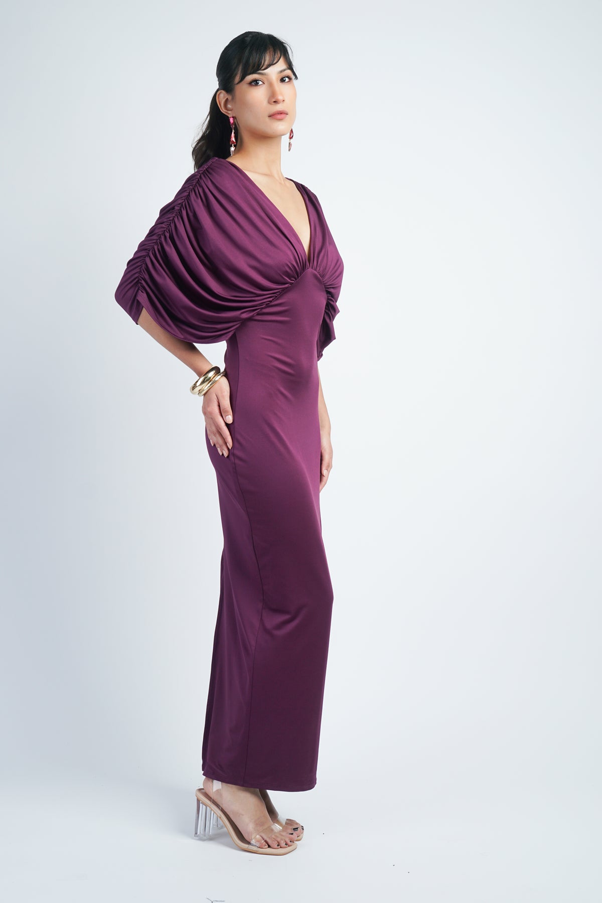 Plum Empire Bat Wing Shining Gown