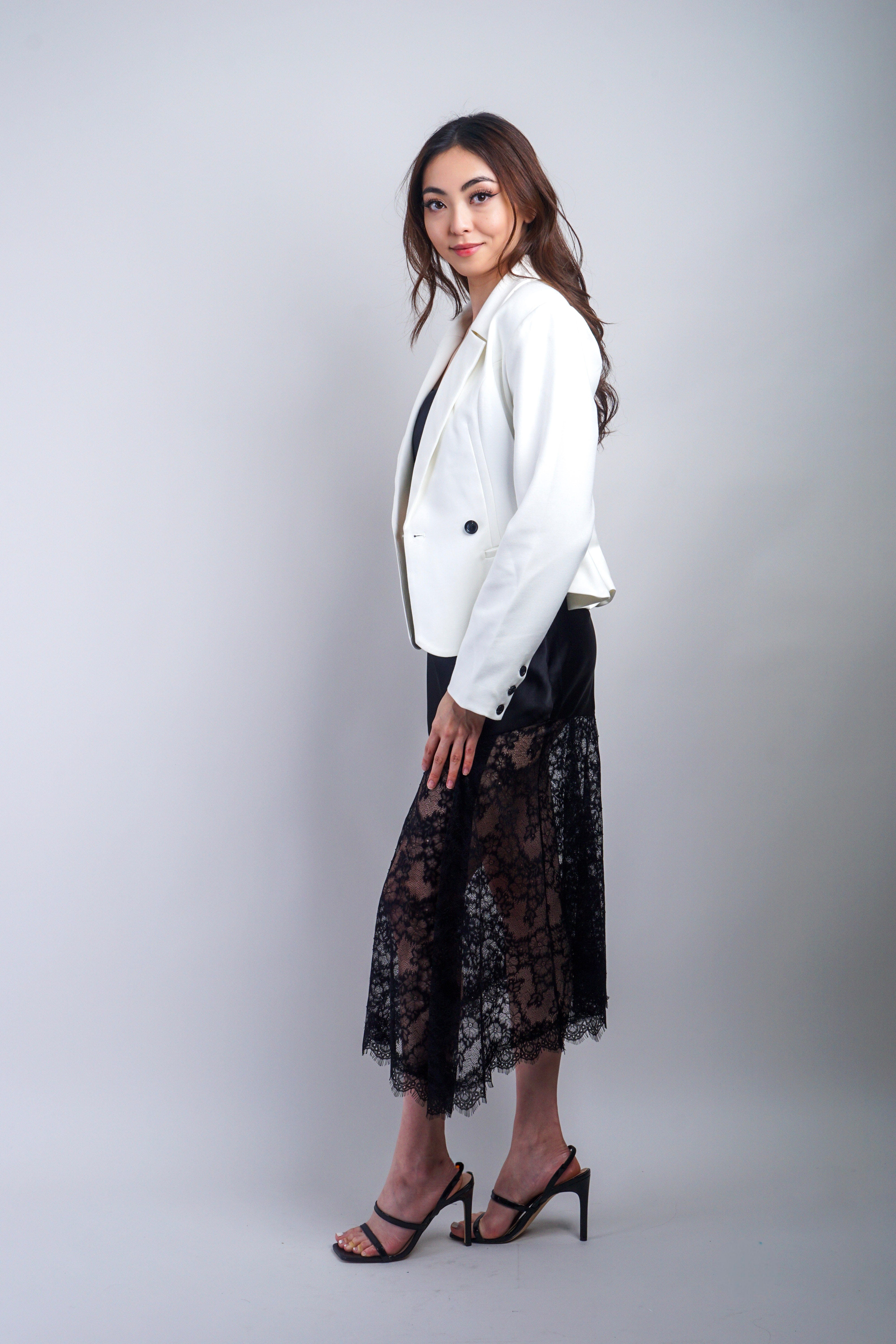 Private Label Black Asymmetrical Lace Skirt