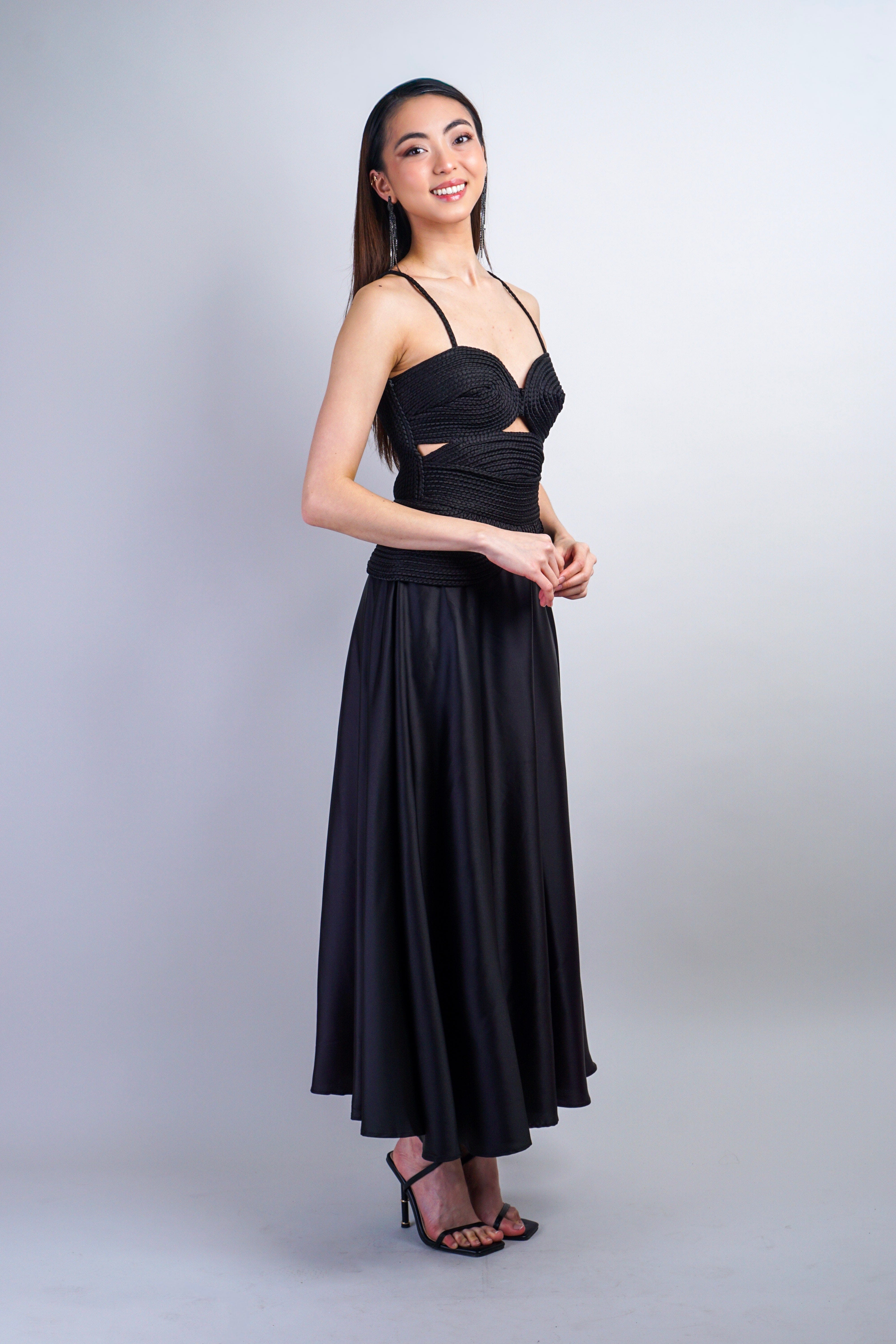Private Label Black Braided Sweetheart Midi Dress