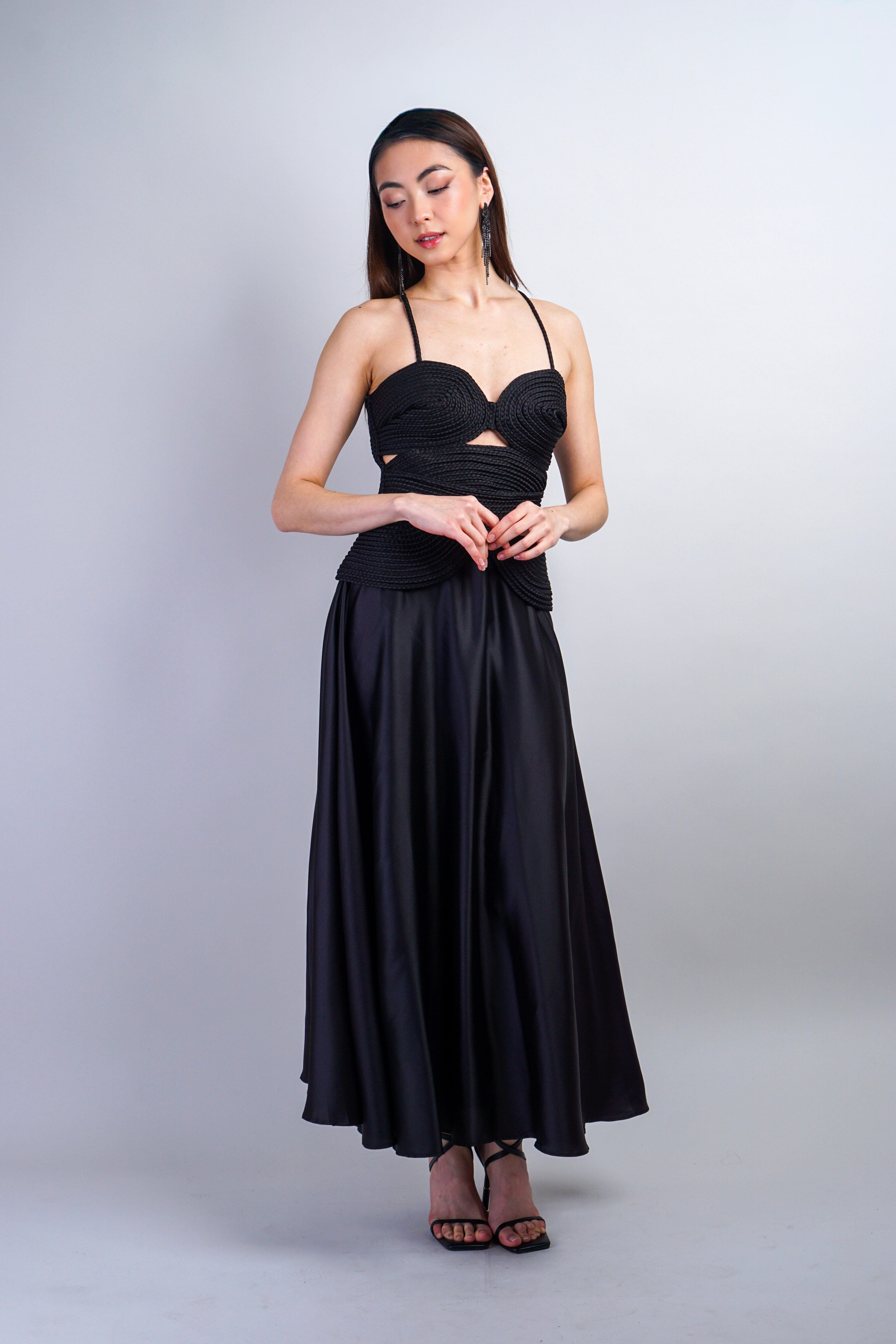 Private Label Black Braided Sweetheart Midi Dress