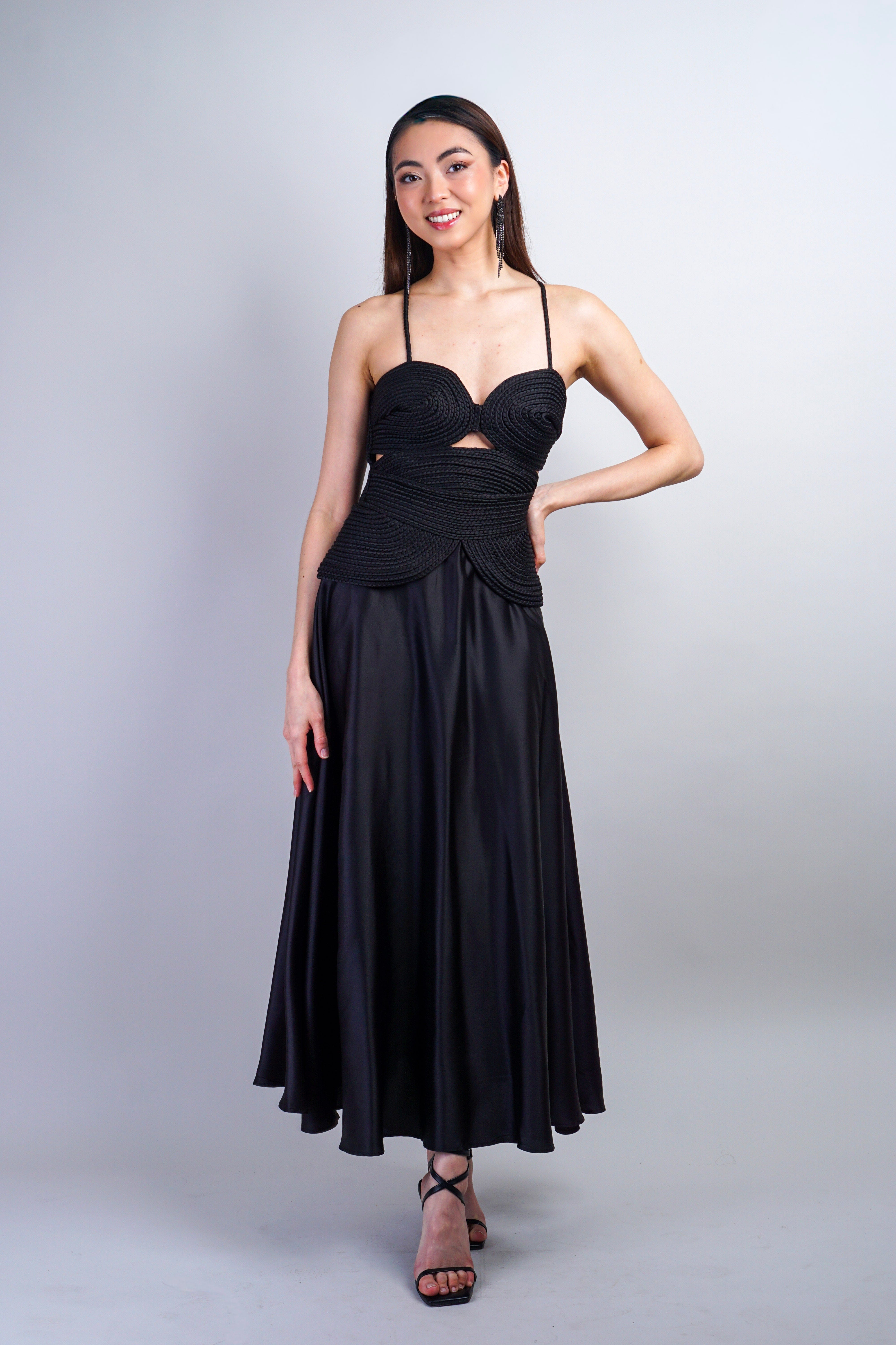 Private Label Black Braided Sweetheart Midi Dress