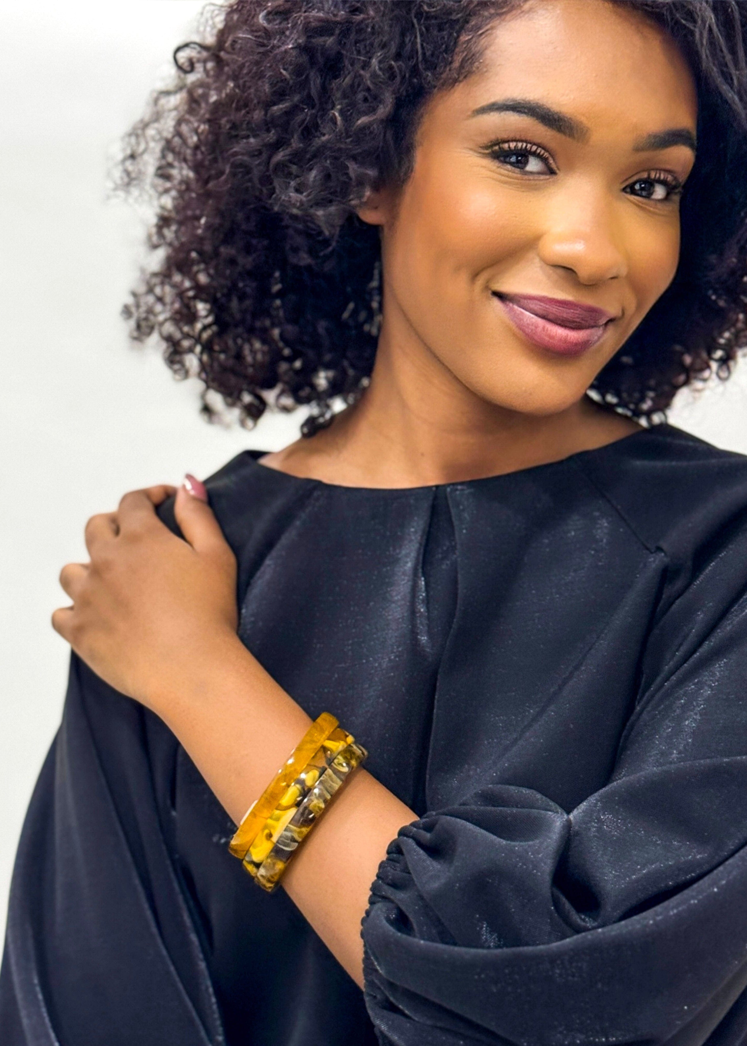 Private Label BRACELETS Brown Marble Bangle Set