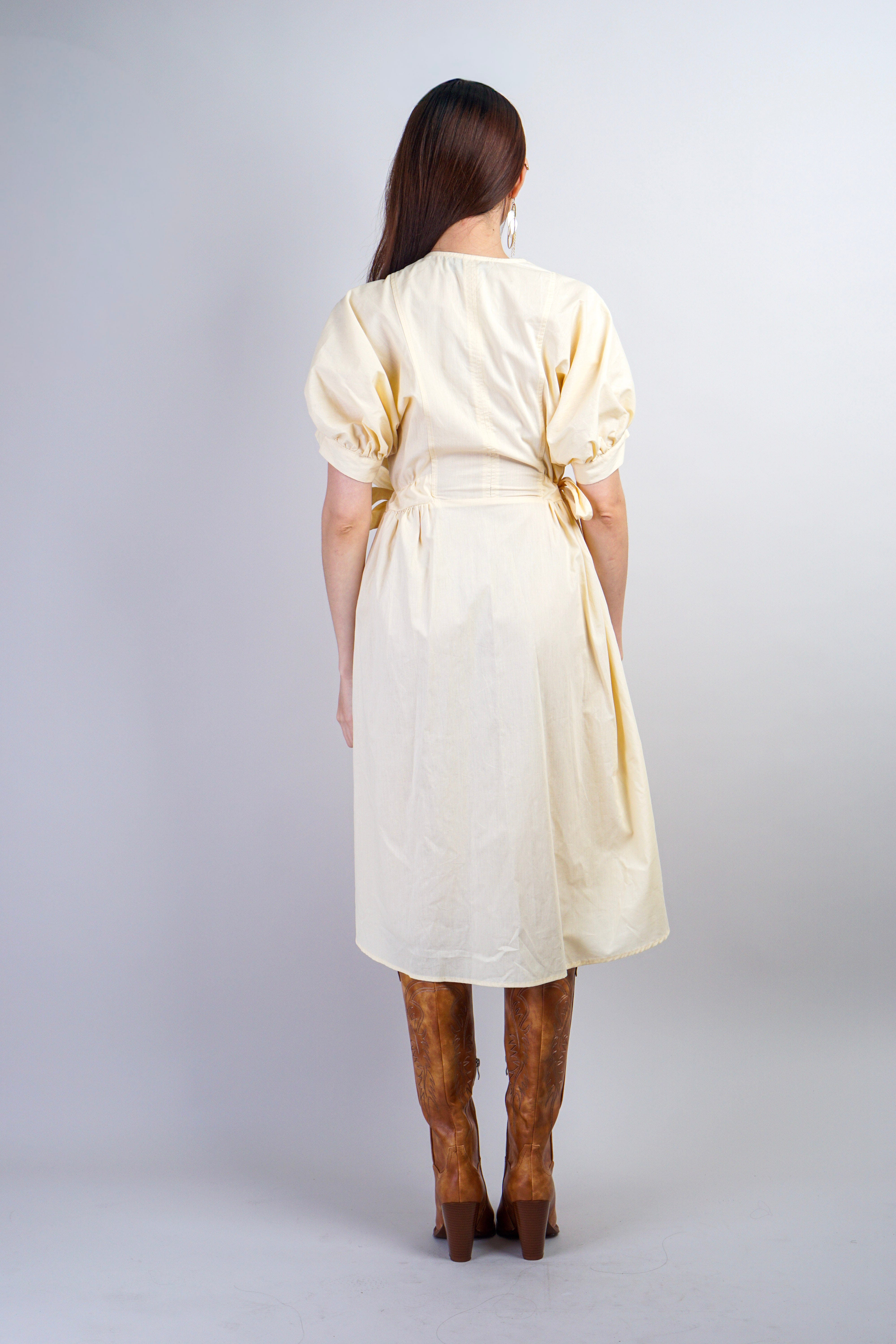 Private Label Butter Yellow Drop Waist Midi Dress