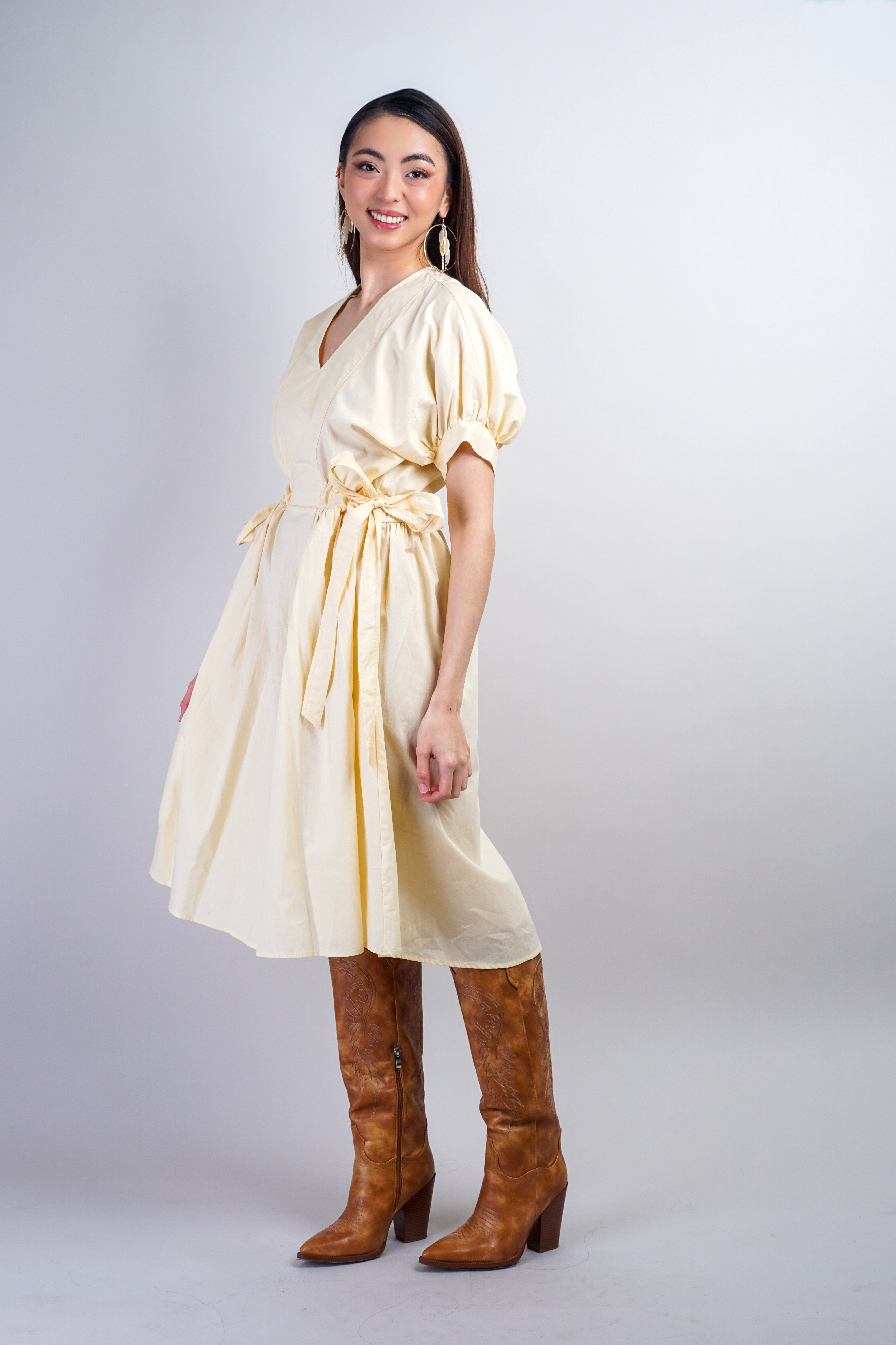 Private Label Butter Yellow Drop Waist Midi Dress