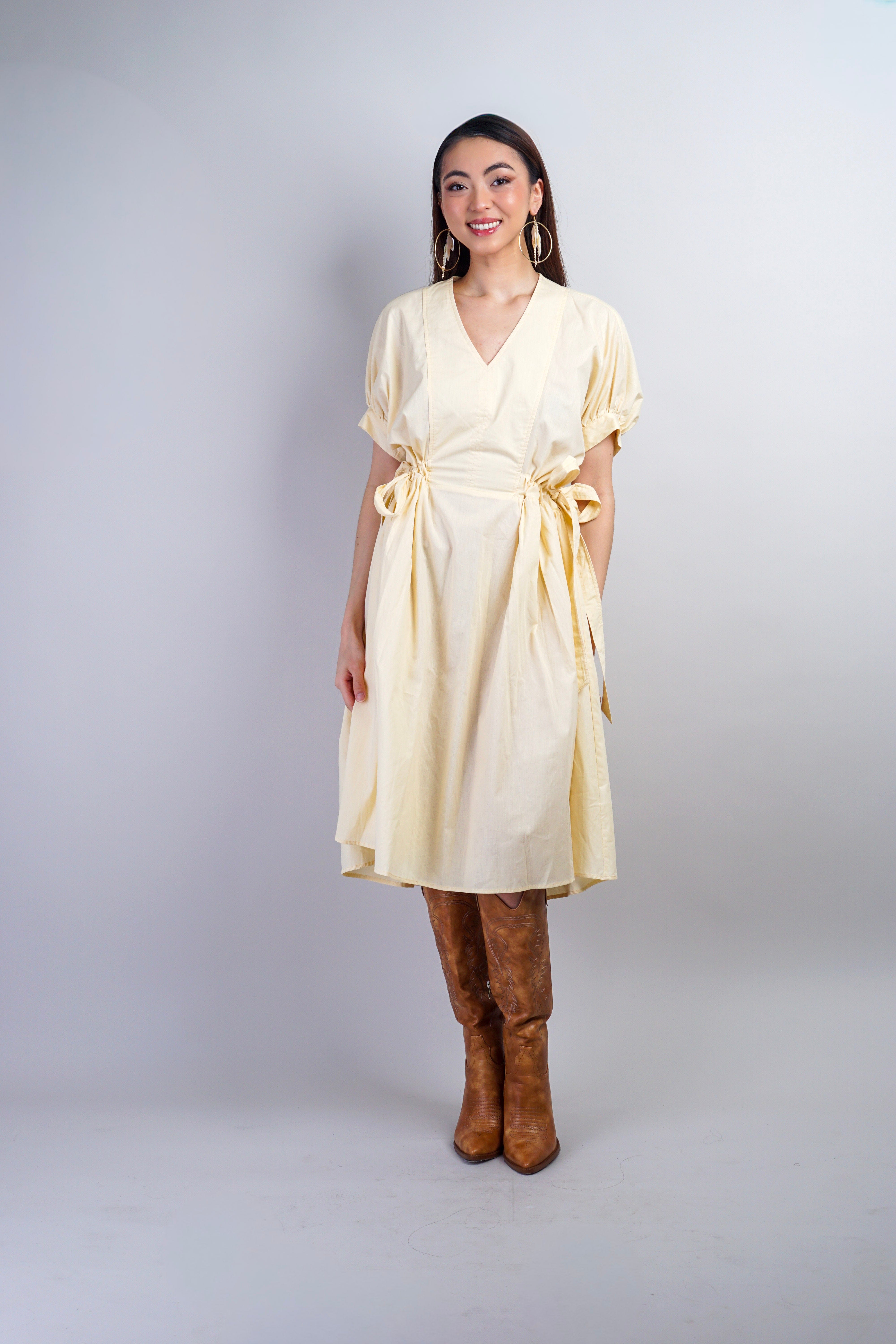 Private Label Butter Yellow Drop Waist Midi Dress