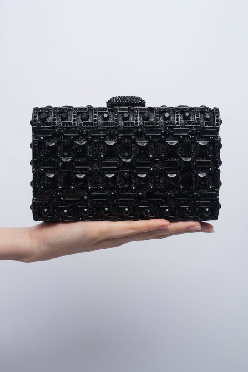 Private Label CLUTCHES Black Black Rhinestone Box Clutch