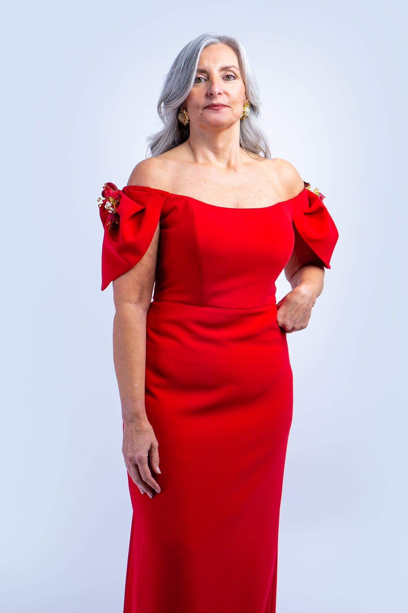 DCD DRESSES 12 / Red Red Off Shoulder Marin Gown