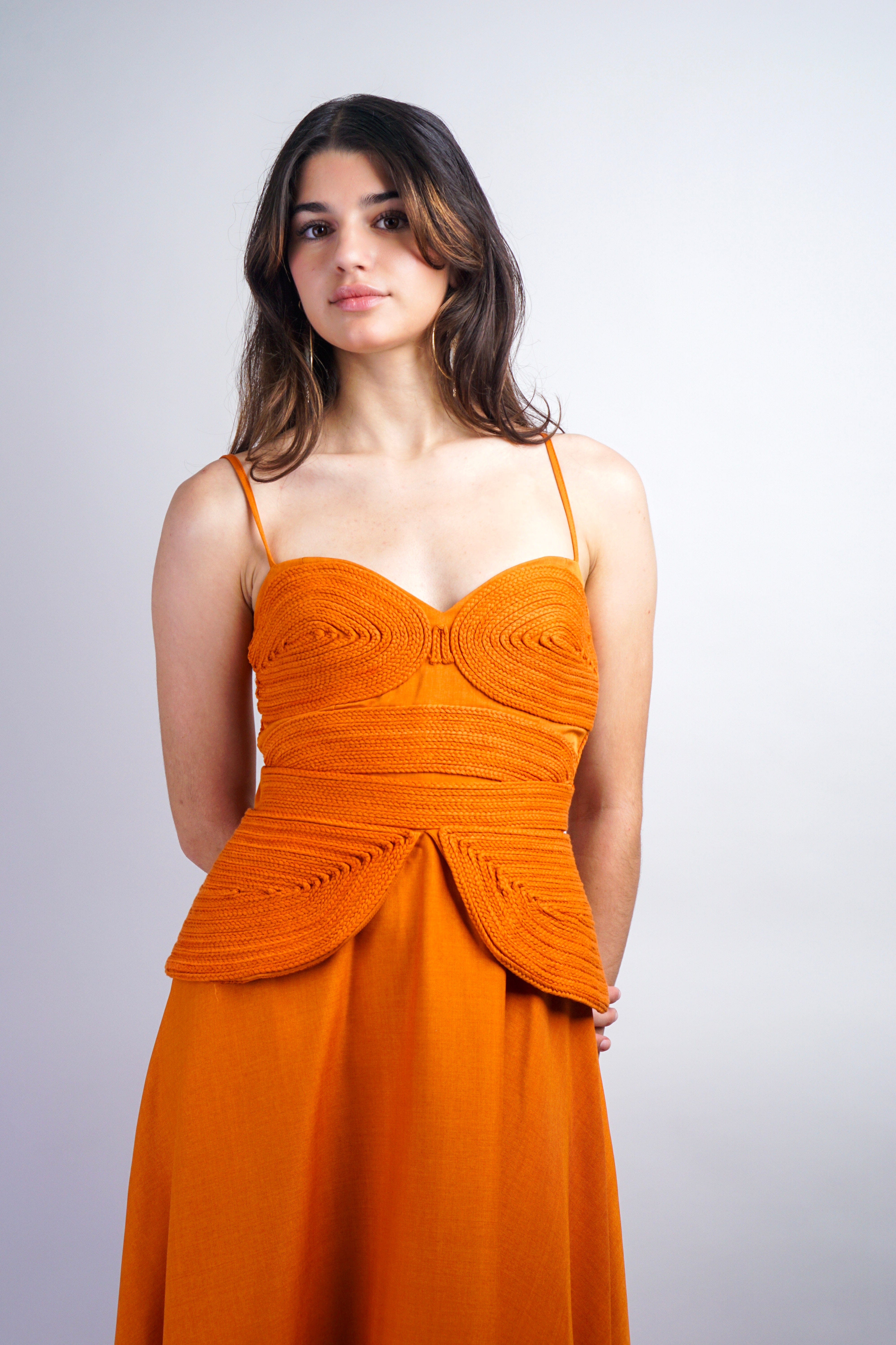 Private Label DRESSES Apricot Braided Sweetheart Midi Dress