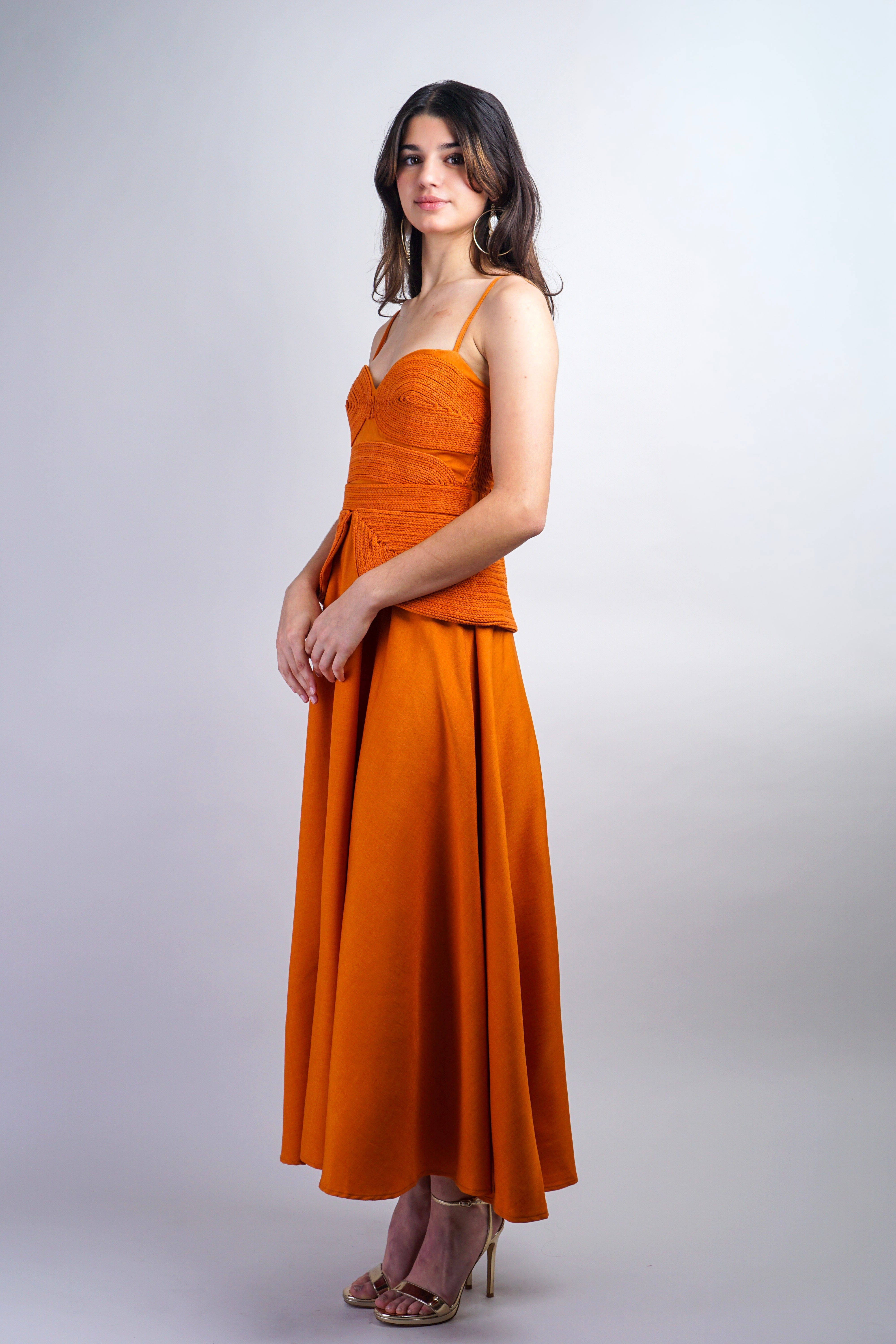 Private Label DRESSES Apricot Braided Sweetheart Midi Dress