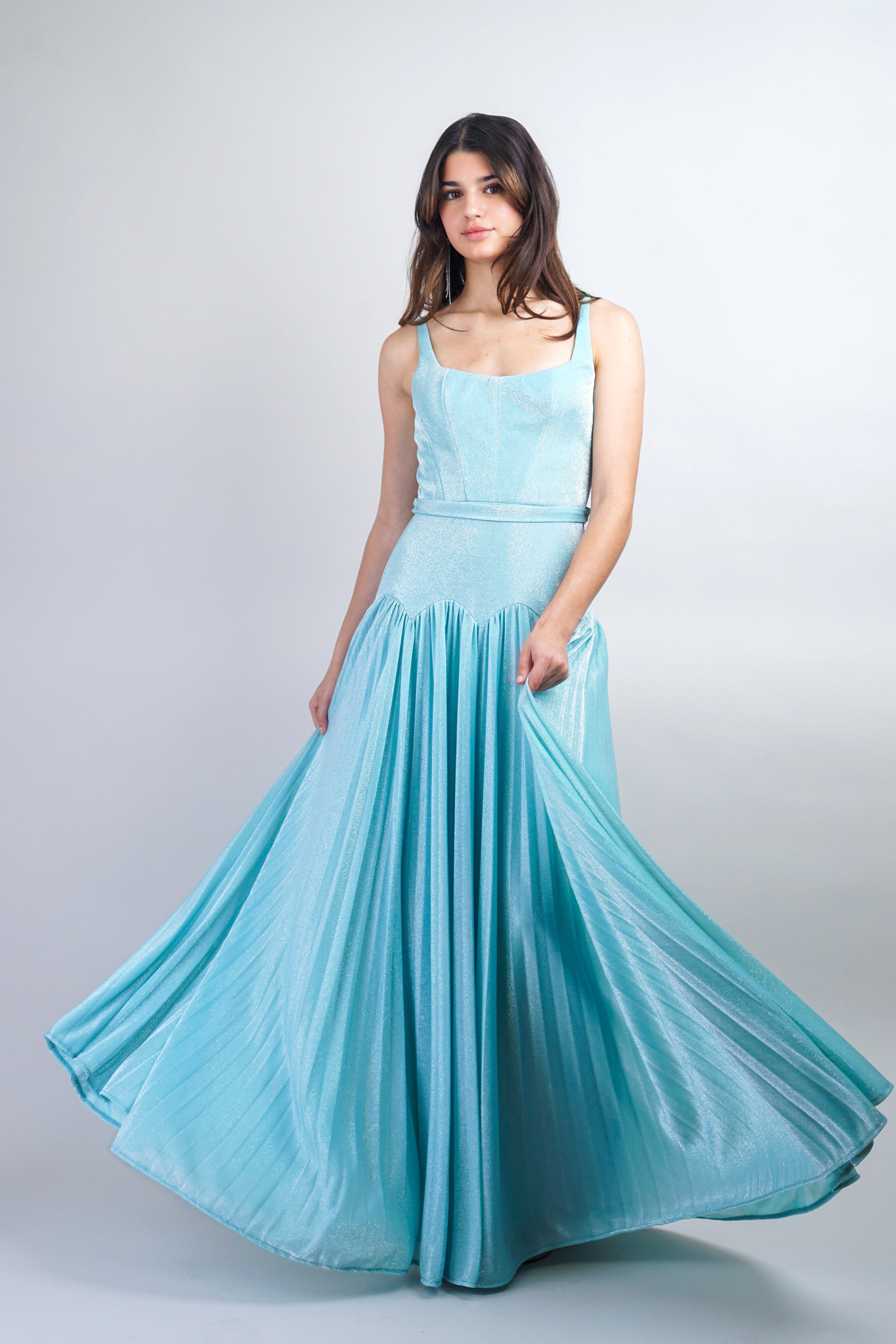 Private Label DRESSES Baby Blue Art Deco Pleated Gown