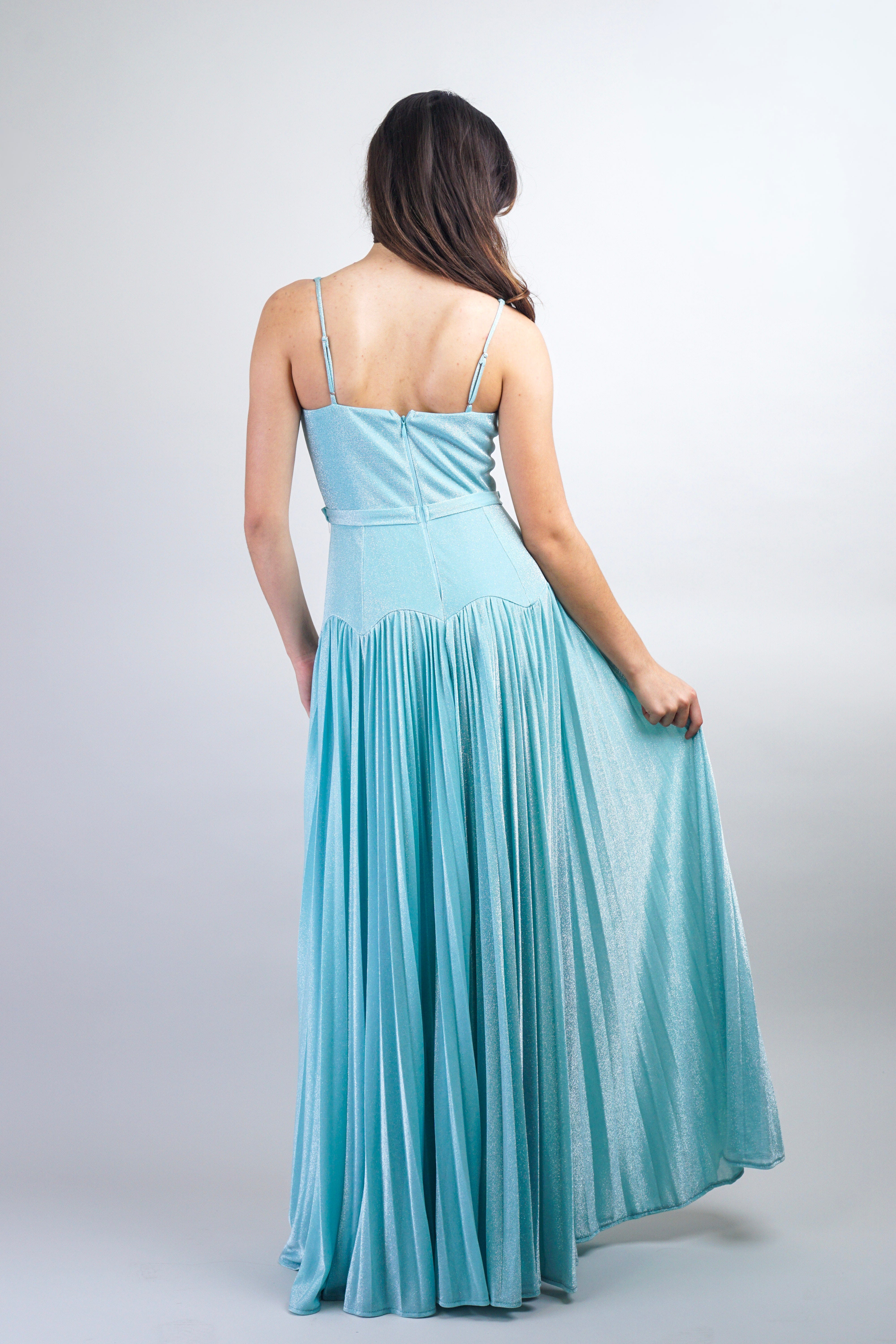 Private Label DRESSES Baby Blue Art Deco Pleated Gown