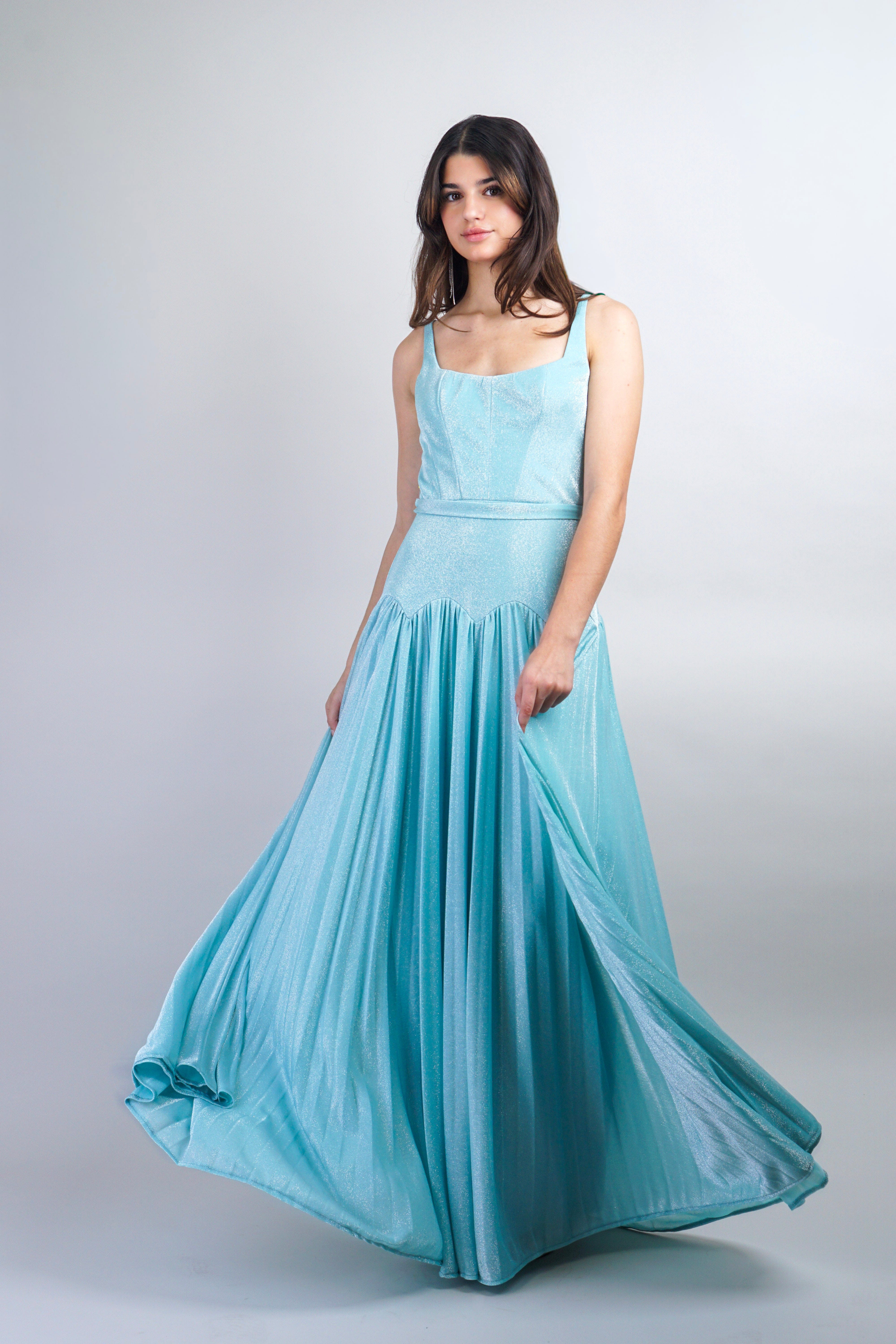 Private Label DRESSES Baby Blue Art Deco Pleated Gown